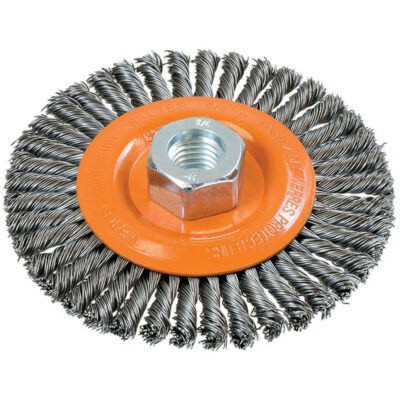 Brosse à fils noués pour cordons de soudure, Dia. 4-1/2", Fils 0,02", Arbre 5/8"-11, Acier