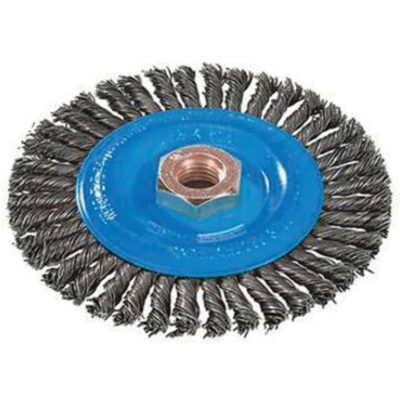 Brosse à fils noués pour cordons de soudure, Dia. 4", Fils 0,02", Arbre 5/8"-11, Aluminium/Acier inoxydable