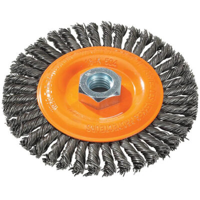 Brosse à fils noués pour cordons de soudure, Dia. 5", Fils 0,02", Arbre 5/8"-11, Acier