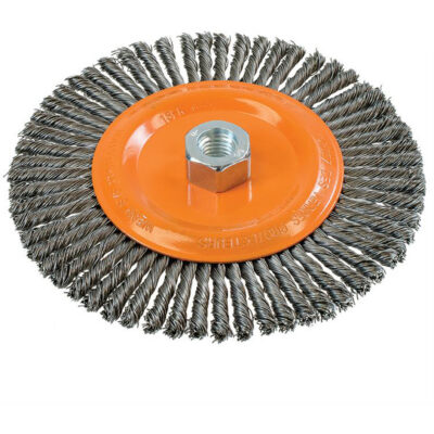 Brosse à fils noués pour cordons de soudure, Dia. 6-7/8'', Fils 0,02", Arbre 5/8"-11, Acier