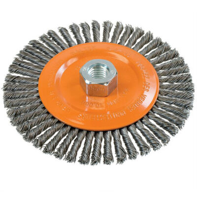 Brosse à fils noués pour cordons de soudure, Dia. 6", Fils 0,02", Arbre 5/8"-11, Acier