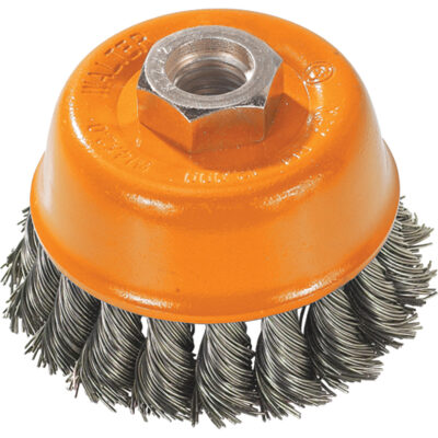 Brosse à fils noués torsadés, 3" dia. x 5/8"-11 arbre