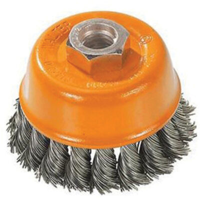 Brosse à fils noués torsadés, 3" dia. x M10x1,25 arbre