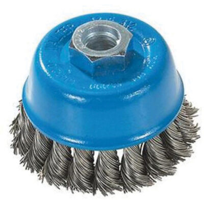 Brosse à fils noués torsadés, 3" dia. x M10x1,25 arbre
