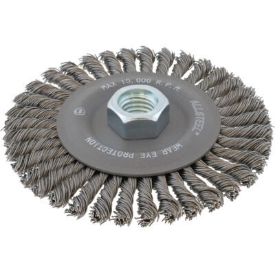 Brosse métallique à fils étroits noués AllSteelMC, Dia. 4-1/2", Fils 0,02", Arbre 5/8"-11, Acier