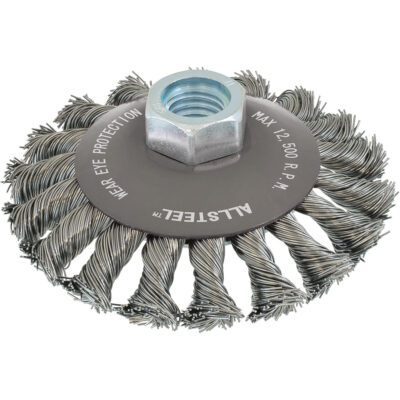 Brosse métallique AllSteelMC, Dia. 4", Fils 0,02", Arbre 5/8"-11, Acier