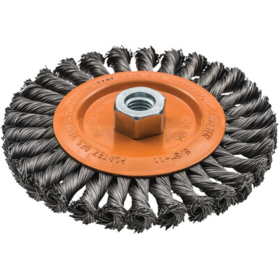 Brosse rotative à fils noués large, Arbre 5/8"-11, Acier