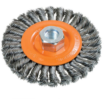 Brosse rotative à fils noués large, Dia. 4-1/2", Fils 0,02", Arbre 5/8"-11, Acier