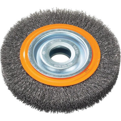 Brosses rotatives à fils torsadés d'établi, 6" dia., Fils 0,0118", Arbre 1/2" - 1/4"