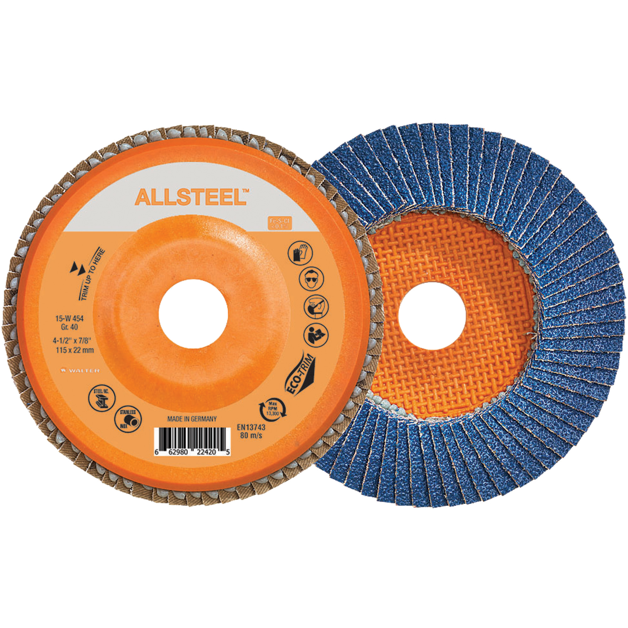 Disque à lamelles AllSteelMC, 4-1/2" x 7/8", Type 27, Grain 40, Alumine de zirconium