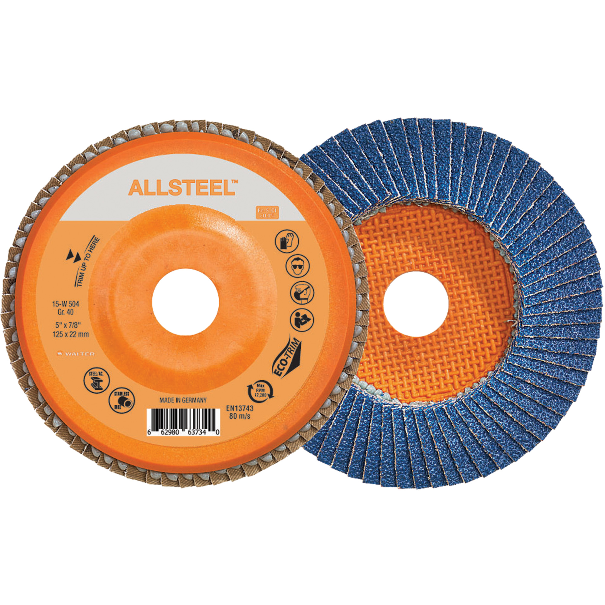 Disque à lamelles AllSteelMC, 5" x 7/8", Type 27, Grain 40, Alumine de zirconium