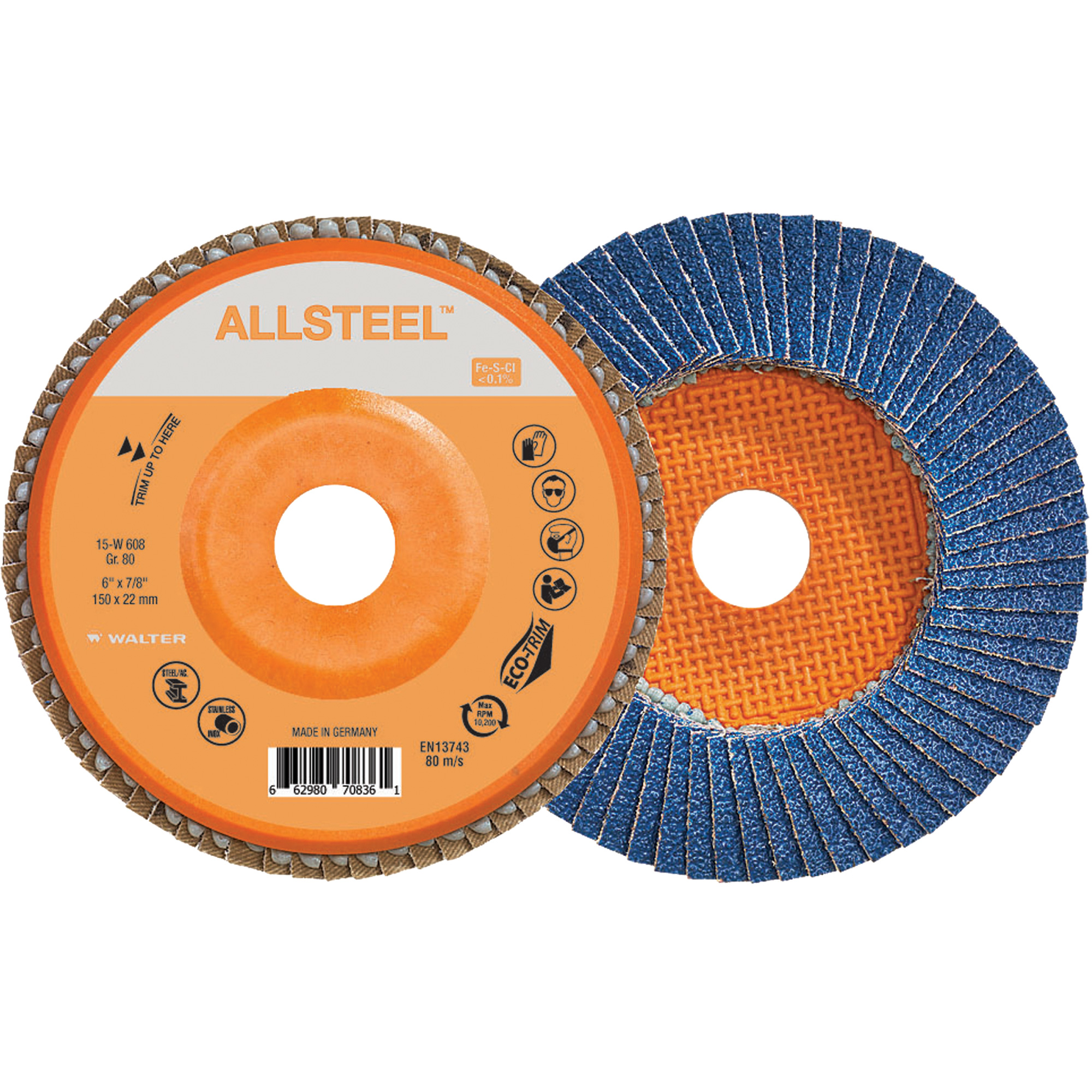 Disque à lamelles AllSteelMC, 6" x 7/8", Type 27, Grain 80, Alumine de zirconium