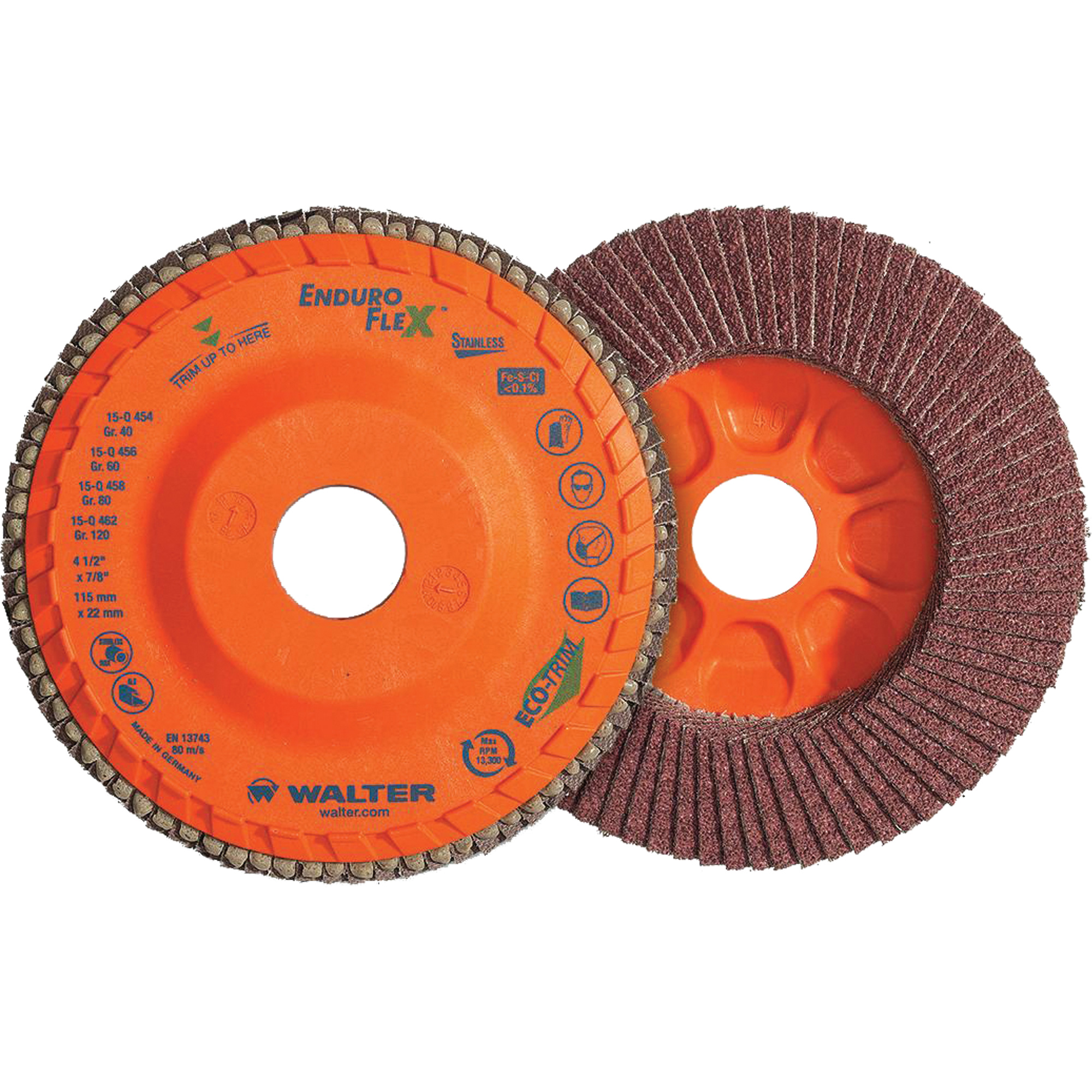 Disque à lamelles Stainless Enduro-FlexMC, 5" x 5", Type 27, Grain 120, Alumine de zirconium