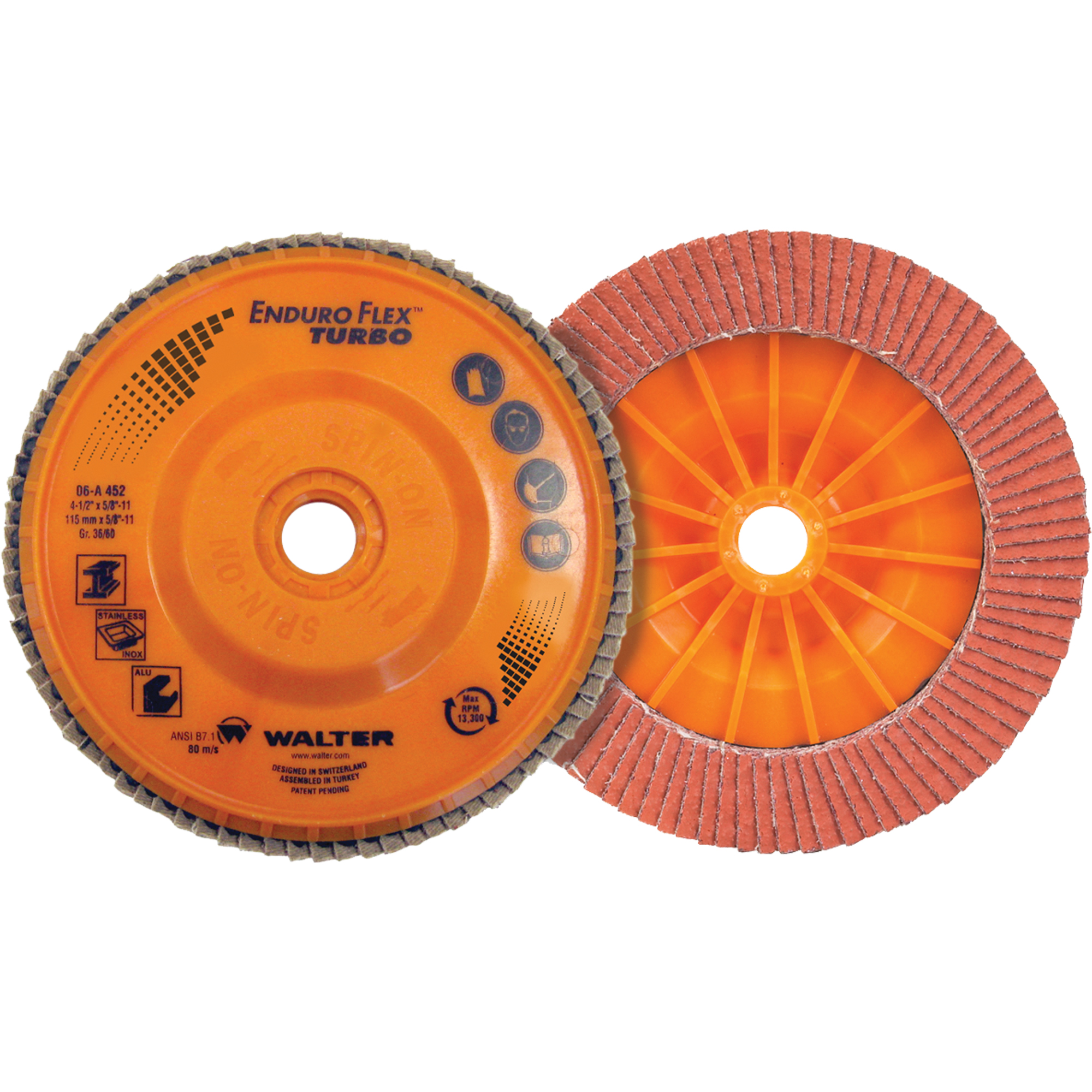 Disque à lamelles Turbo Enduro-FlexMC, 4-1/2" x 5/8"-11, Type 27S, Grain 36/60, Céramique