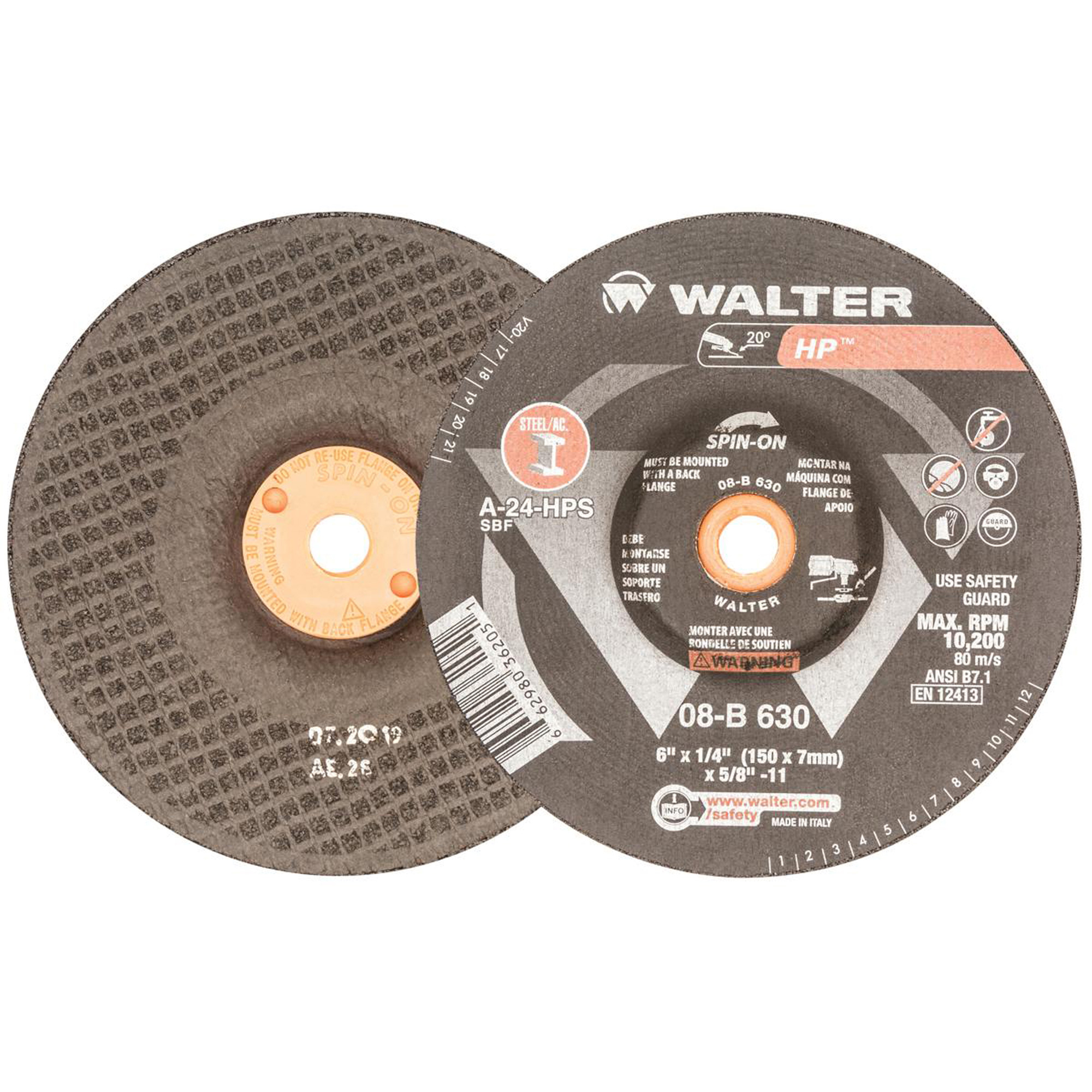 Disque de meulage et tronçonnage HPMC, 6" x 1/4", Arbre 5/8"-11, Oxyde d'aluminium, Type 27