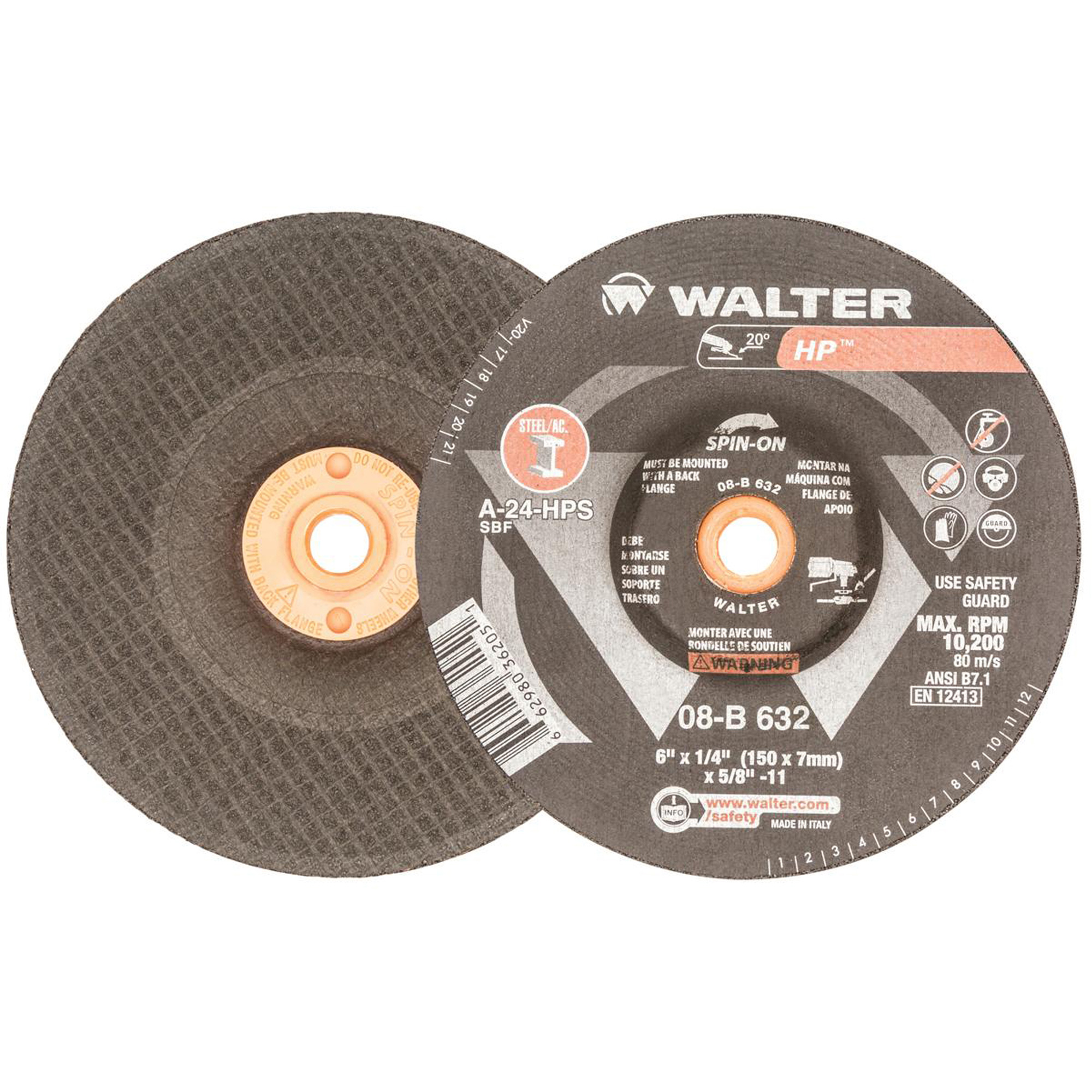 Disque de meulage et tronçonnage HPMC, 6" x 1/8", Arbre 5/8"-11, Oxyde d'aluminium, Type 27