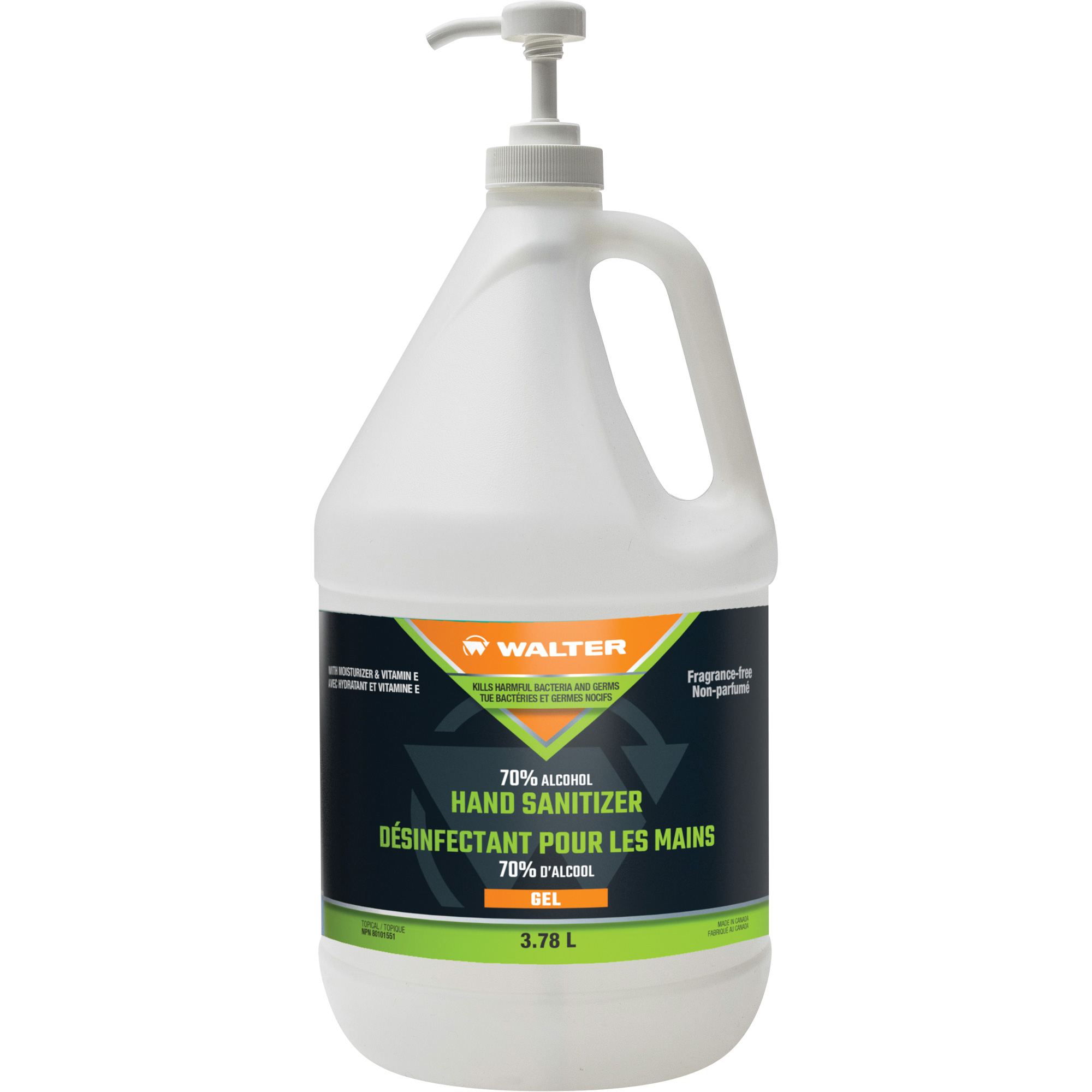 Gel désinfectant pour les mains, 3,78 L, Cruche, 70 % alcool