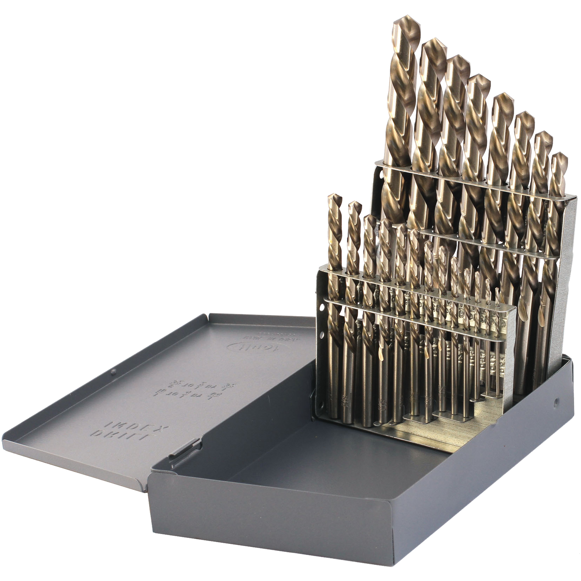 Jeu de forets courts main gauche USA DrillcoMD, 21 morceaux, Acier rapide