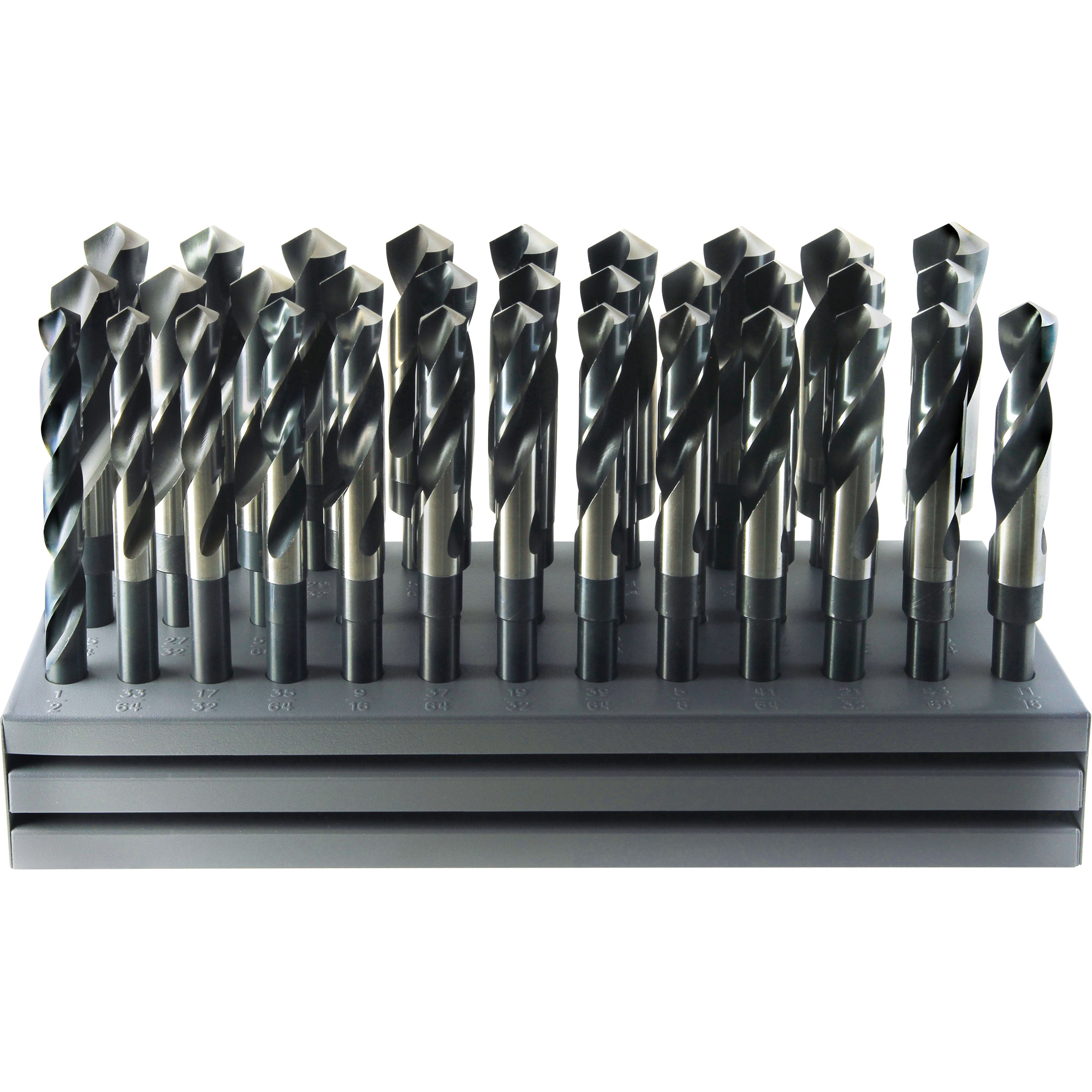 Jeu de forets USA S & D DrillcoMD avec support, 32 morceaux, Acier rapide