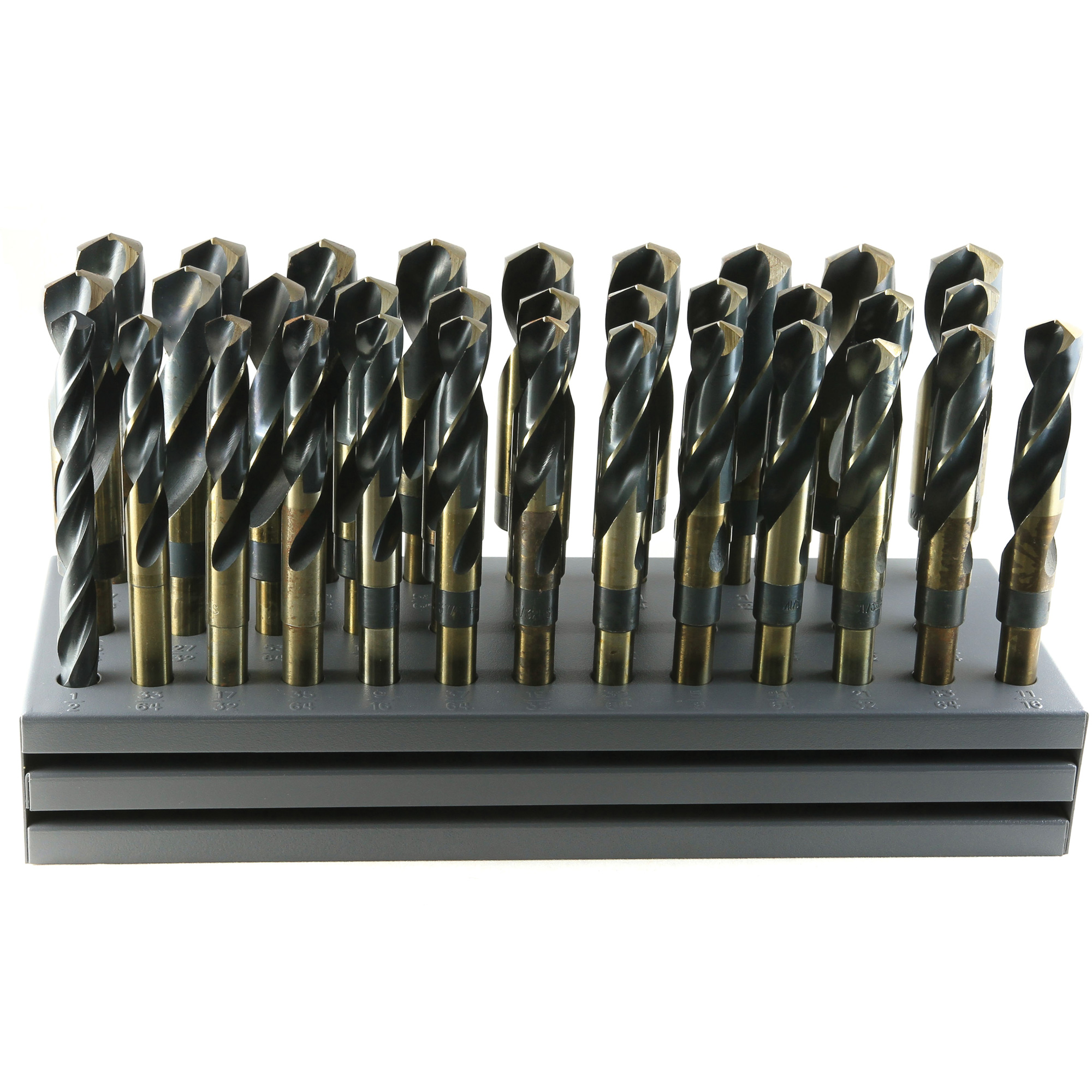 Jeu de Mat forets plats impérial S & D DrillcoMD avec support, 32 morceaux, Acier rapide