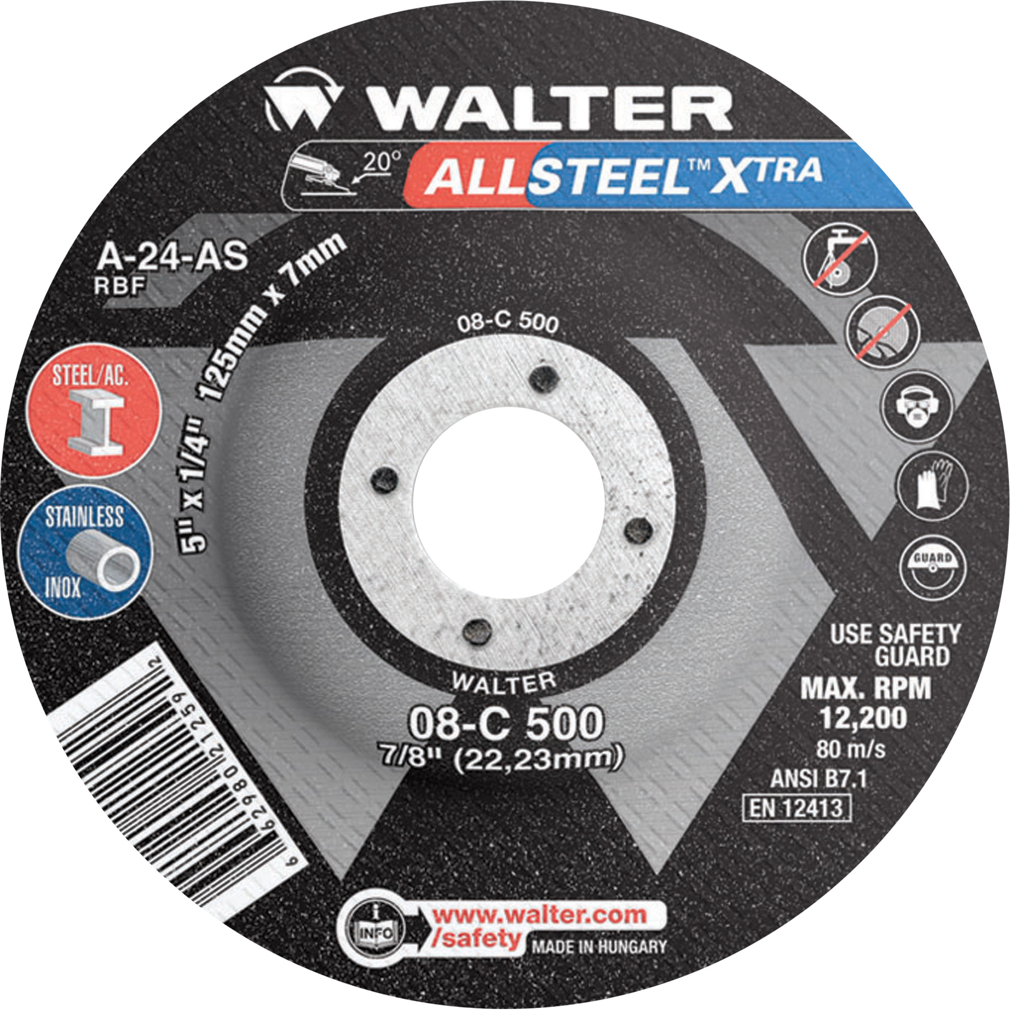 Meule à moyeu déporté Allsteel XtraMC, 5" x 1/4", Arbre 7/8", Type 27