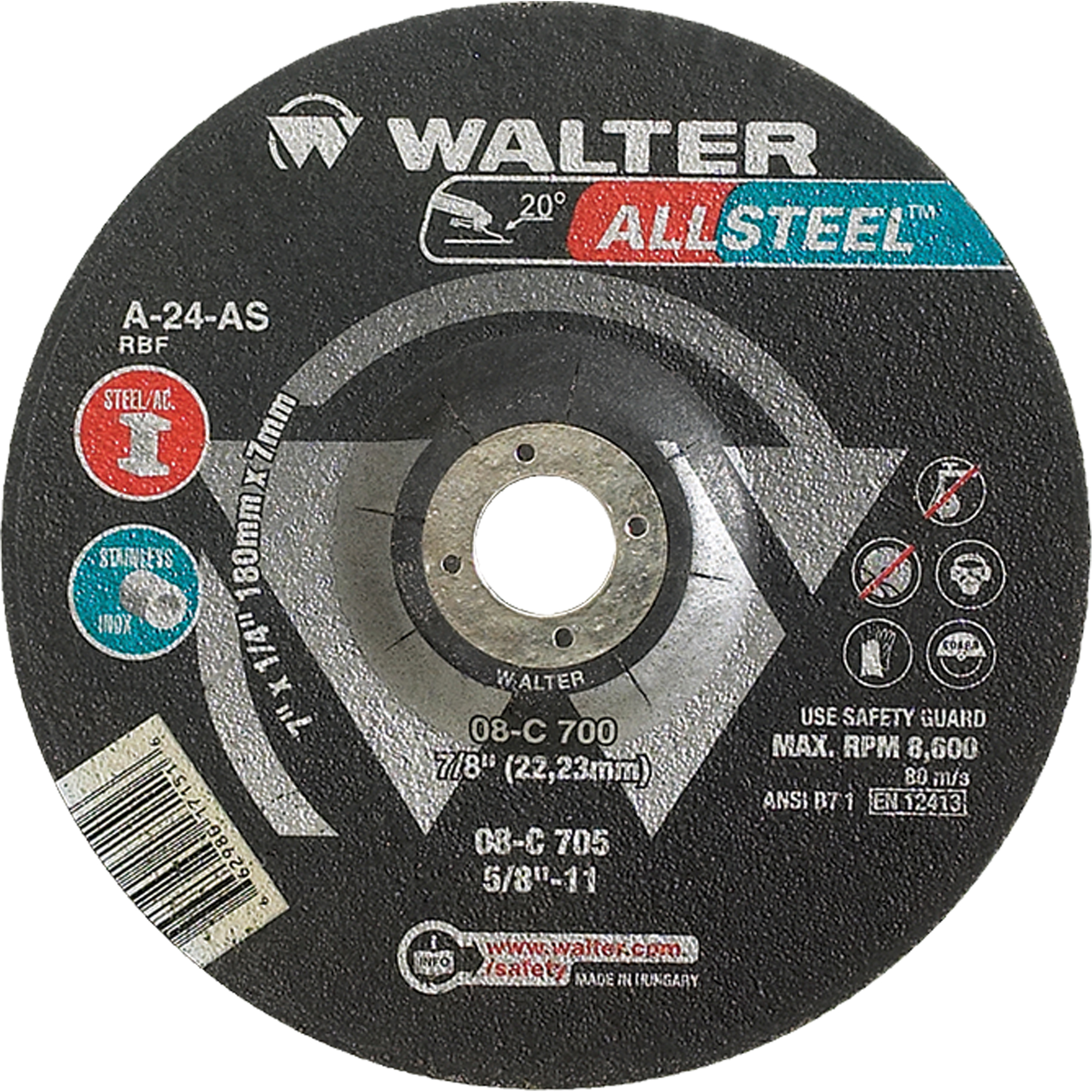 Meule à moyeu déporté Allsteel XtraMC, 5" x 1/8", Arbre 7/8", Type 27