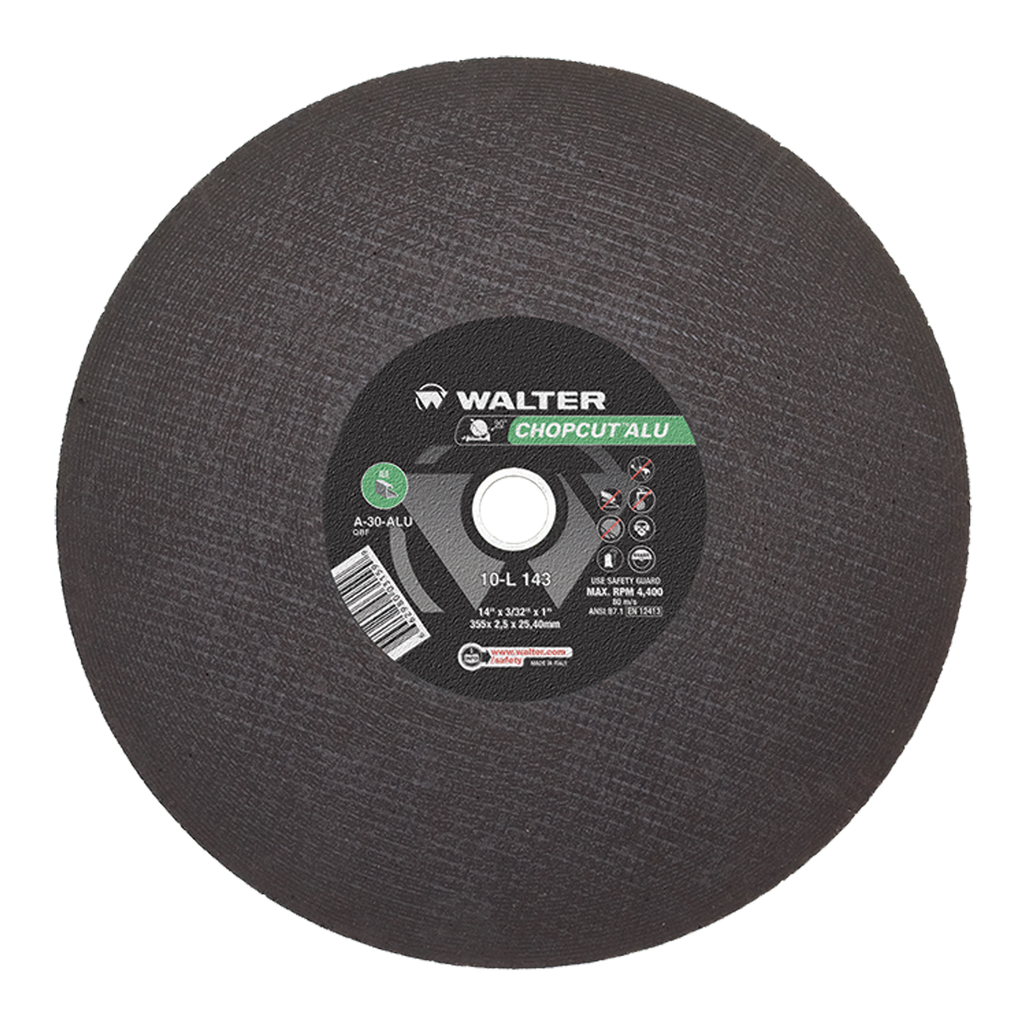 Meule à tronçonner pour scie de découpage ChopcutMC, 14" x 3/32", Arbre de 1", Type 1, Oxyde d'aluminium, 4400 Tr/min