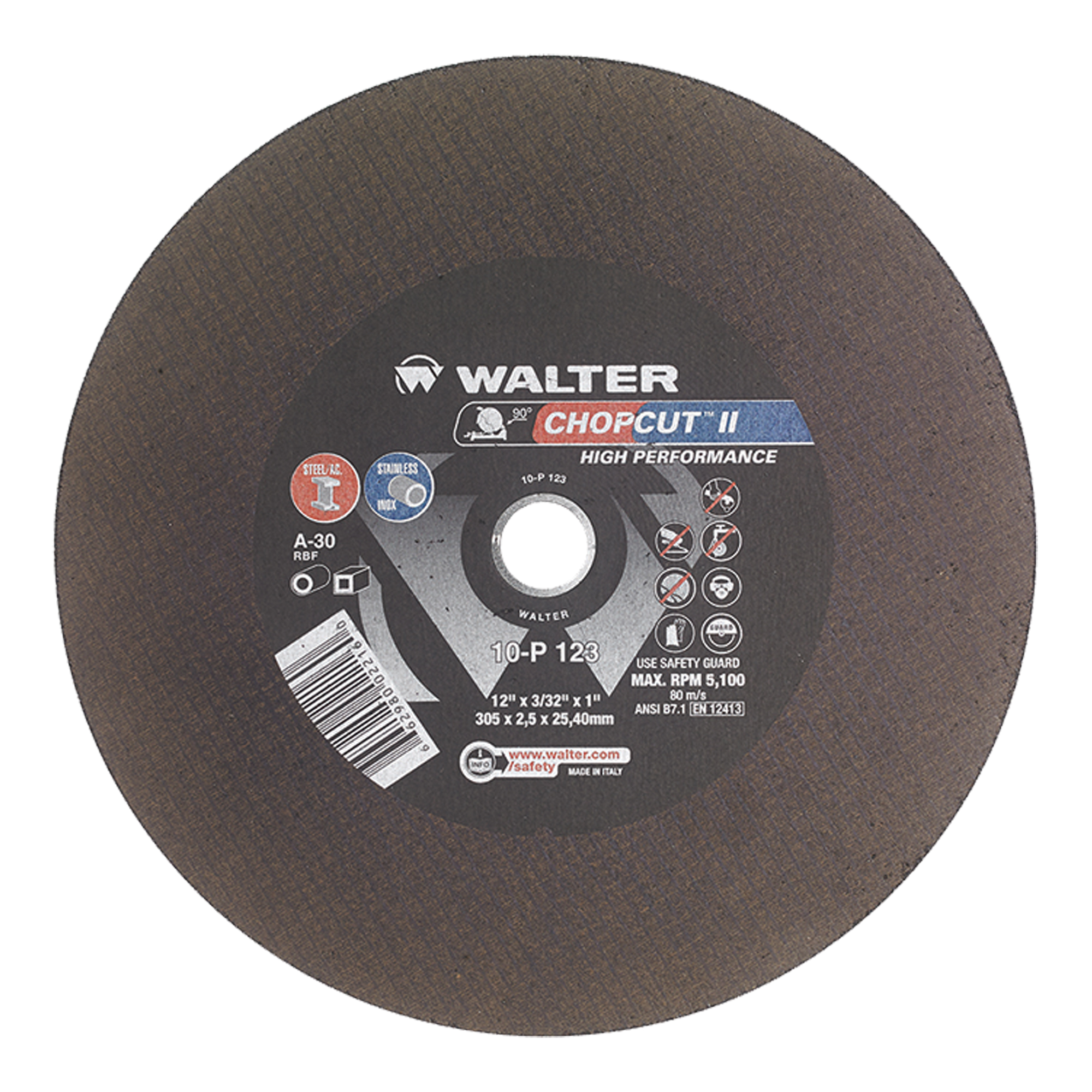 Meule à tronçonner pour scie de découpage ChopcutMC II, 12" x 3/32", Arbre de 1", Type 1, Oxyde d'aluminium, 5200 Tr/min
