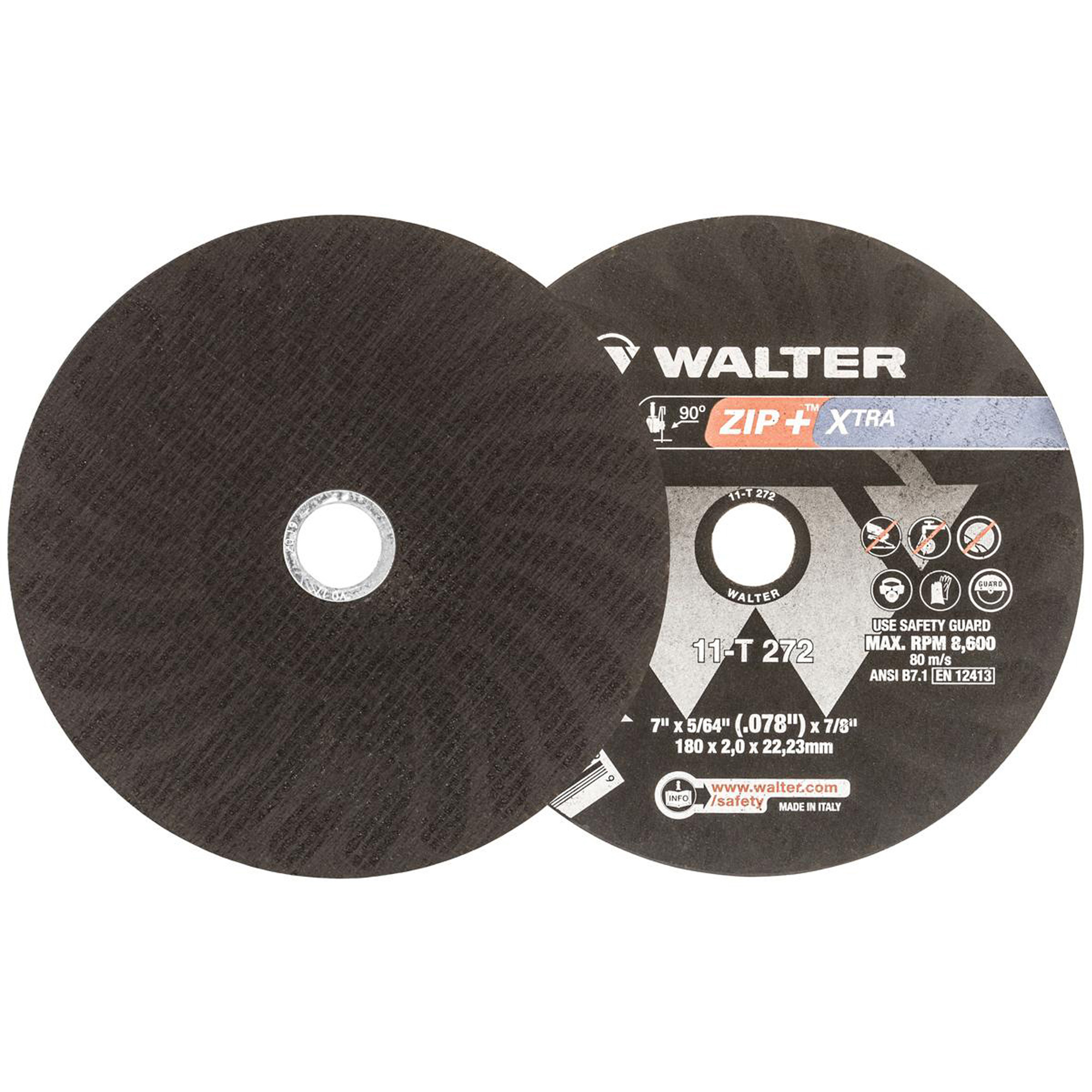 Meule à tronçonner pour usage intensif Zip+XtraMC, 7" x 5/64", Arbre de 7/8", Type 1, Oxyde d'aluminium, 8600 Tr/min