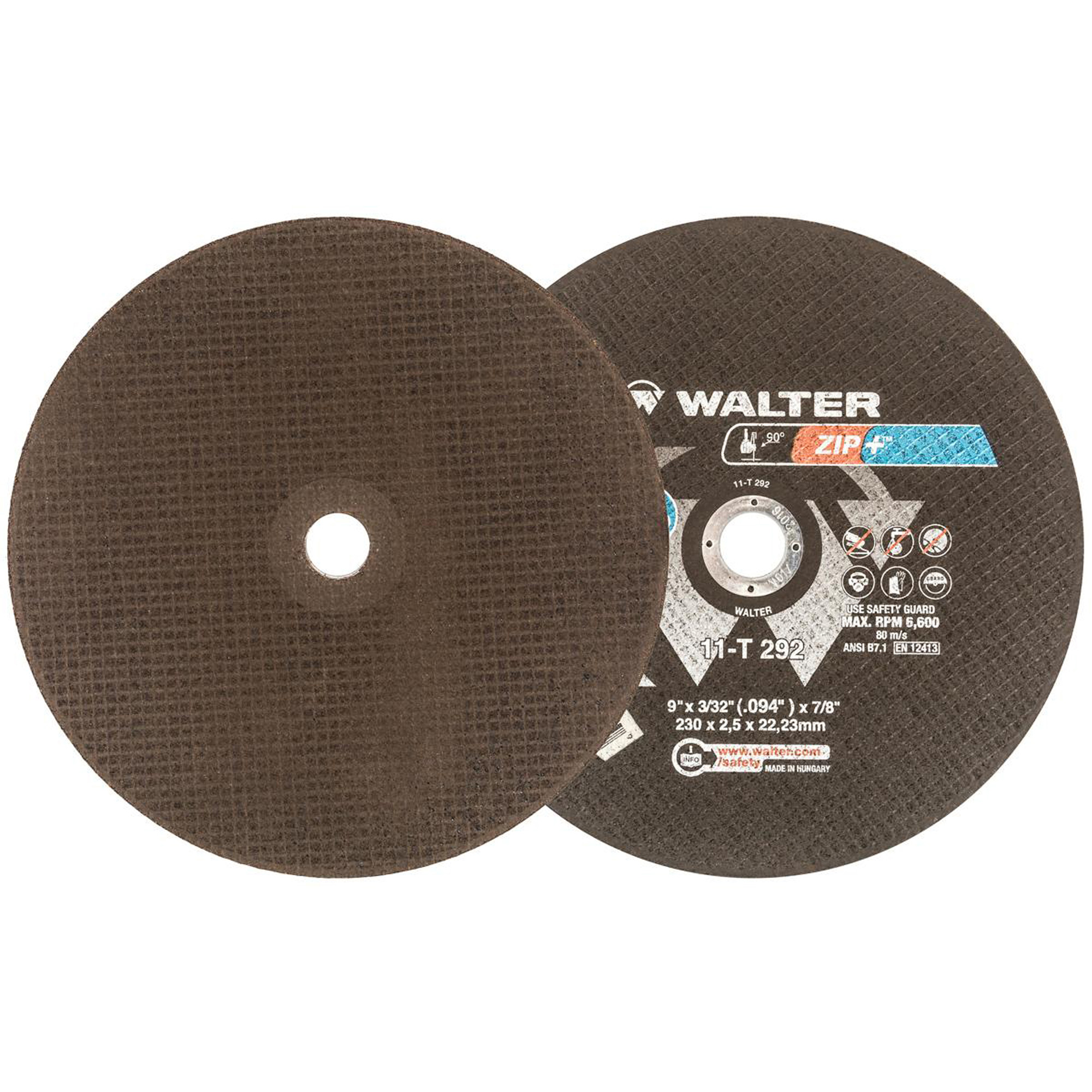 Meule à tronçonner pour usage intensif Zip+XtraMC, 9" x 3/32", Arbre de 7/8", Type 1, Oxyde d'aluminium, 6600 Tr/min