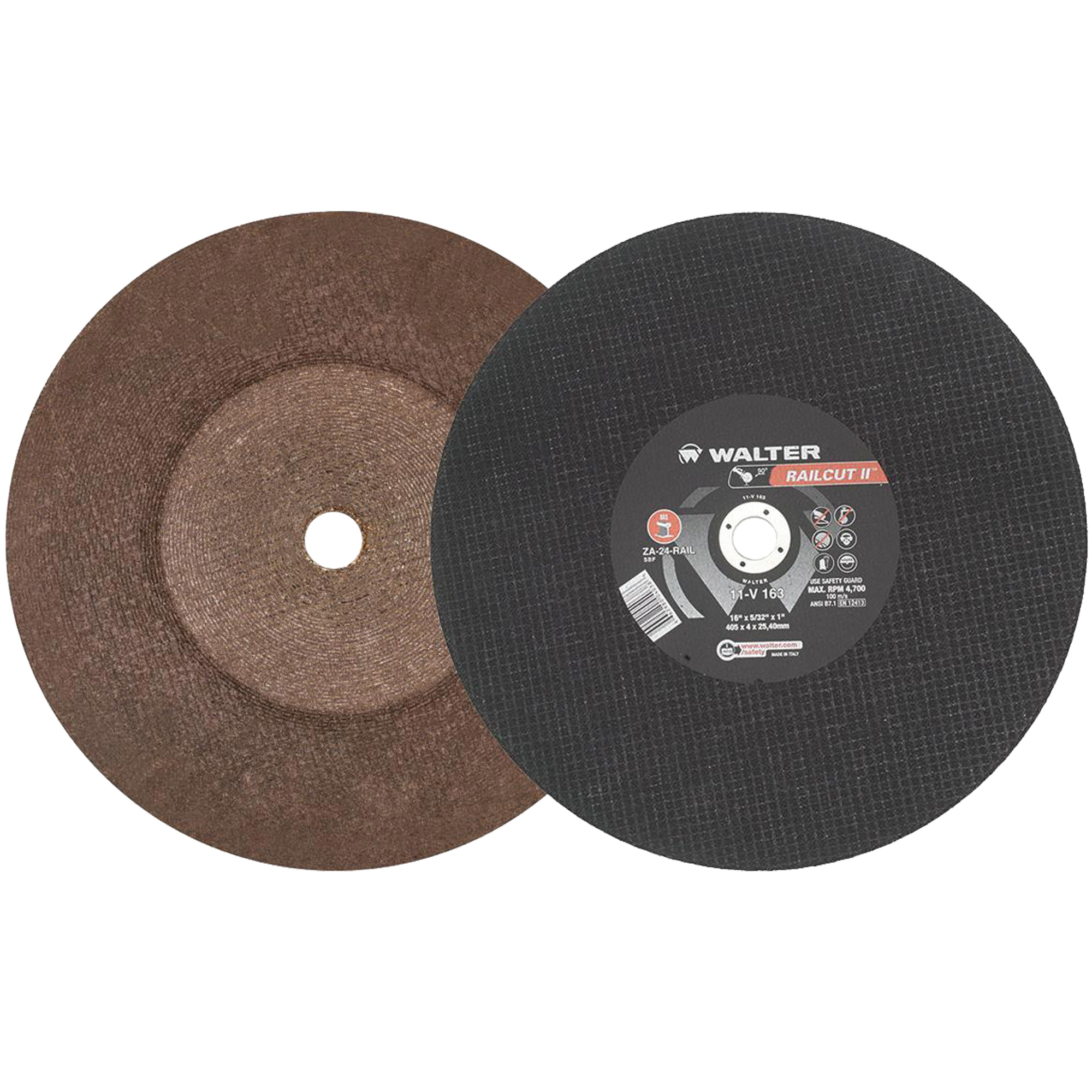 Meule à tronconner RailcutMC, 16" x 5/32", Arbre de 1", Type 1, Alumine de zirconium, 4700 Tr/min