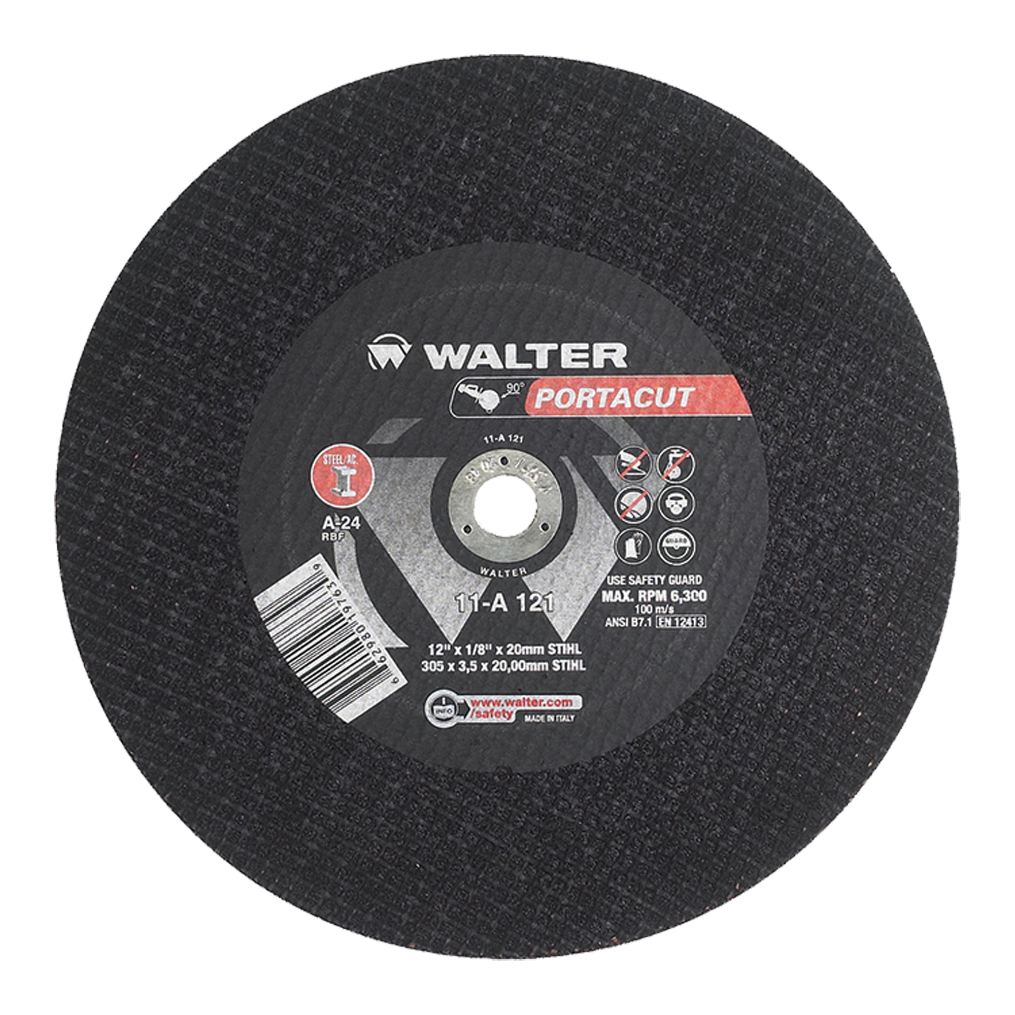 Meule à tronçonner rapide en acier inoxydable PortacutMC, 12" x 1/8", Arbre de 3/4", Type 1, Oxyde d'aluminium, 6300 Tr/min