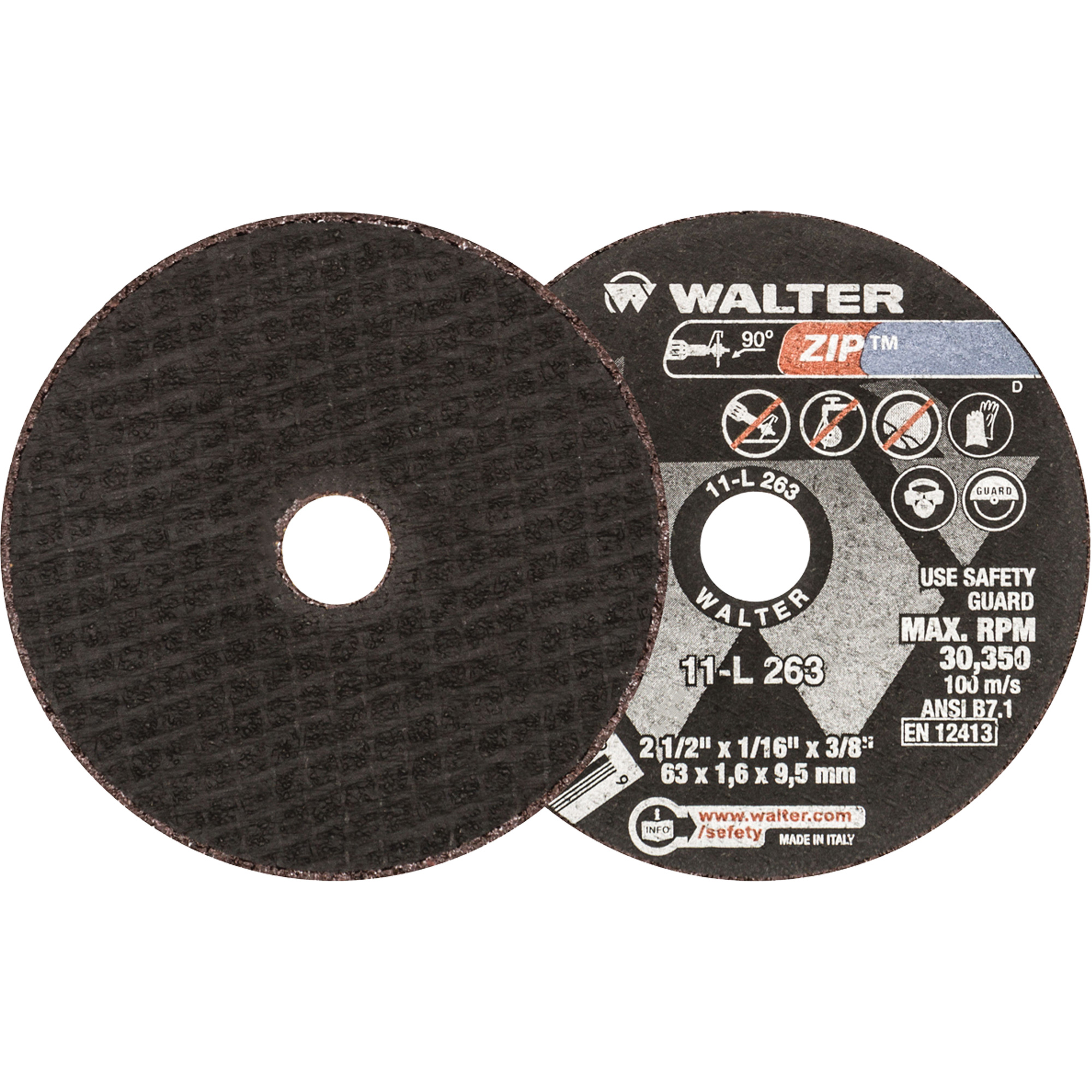 Meule à tronçonner ZipMC, 2-1/2" x 1/16", Arbre de 3/8", Type 1, 30350 Tr/min