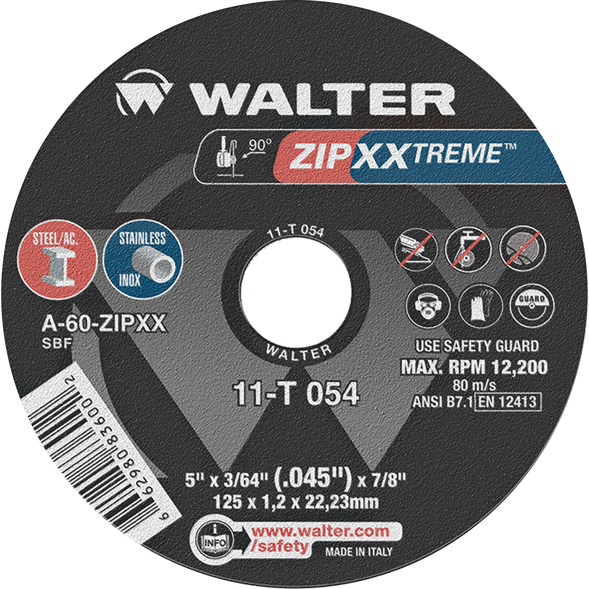 Meule à tronçonner ZIP XXTREMEMC, 5" x 3/64", Arbre de 7/8", Type 1, Oxyde d'aluminium, 12 200 Tr/min