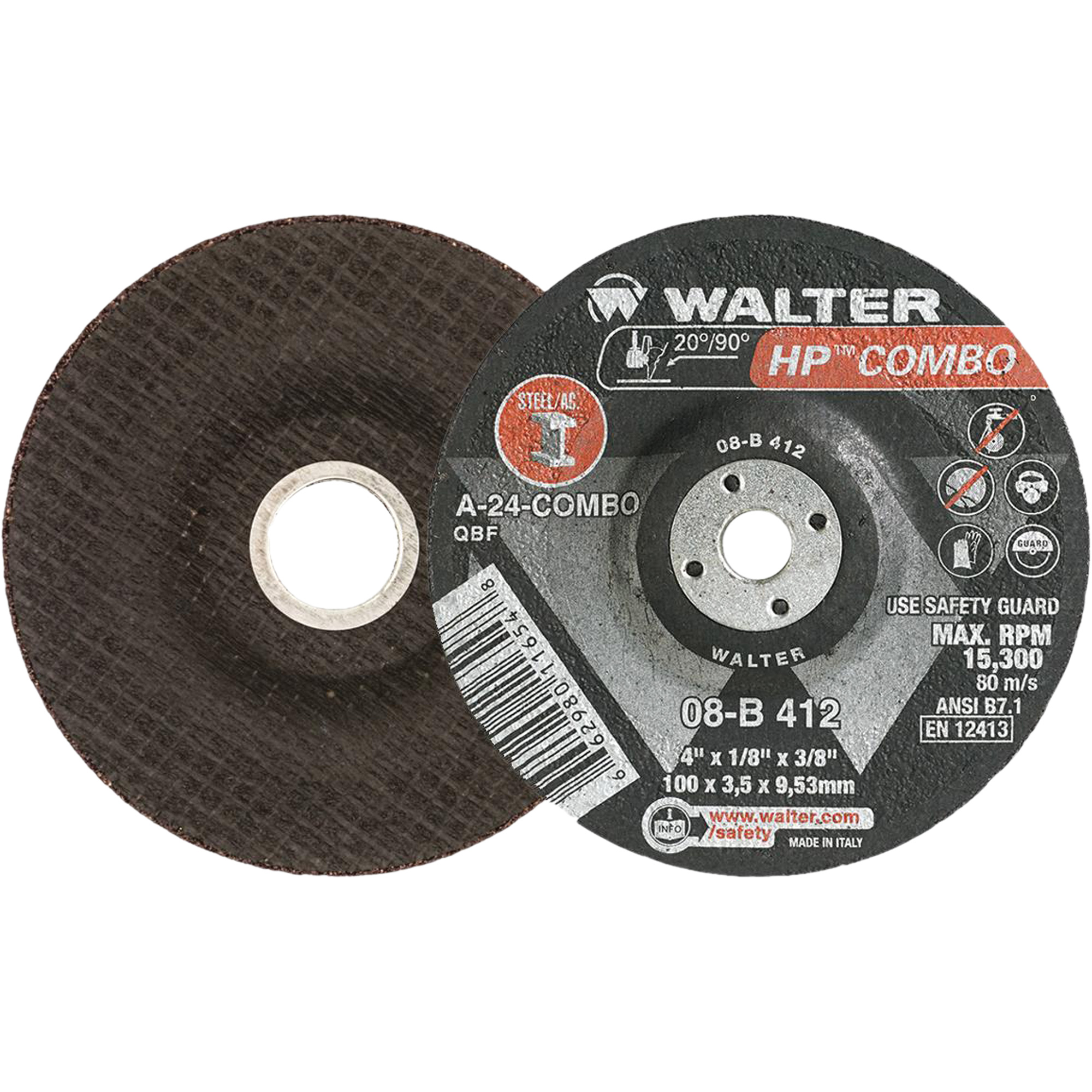 Meule combinée HP ComboMC à moyeu déporté, 4" x 1/8", Arbre de 3/8", Type 27