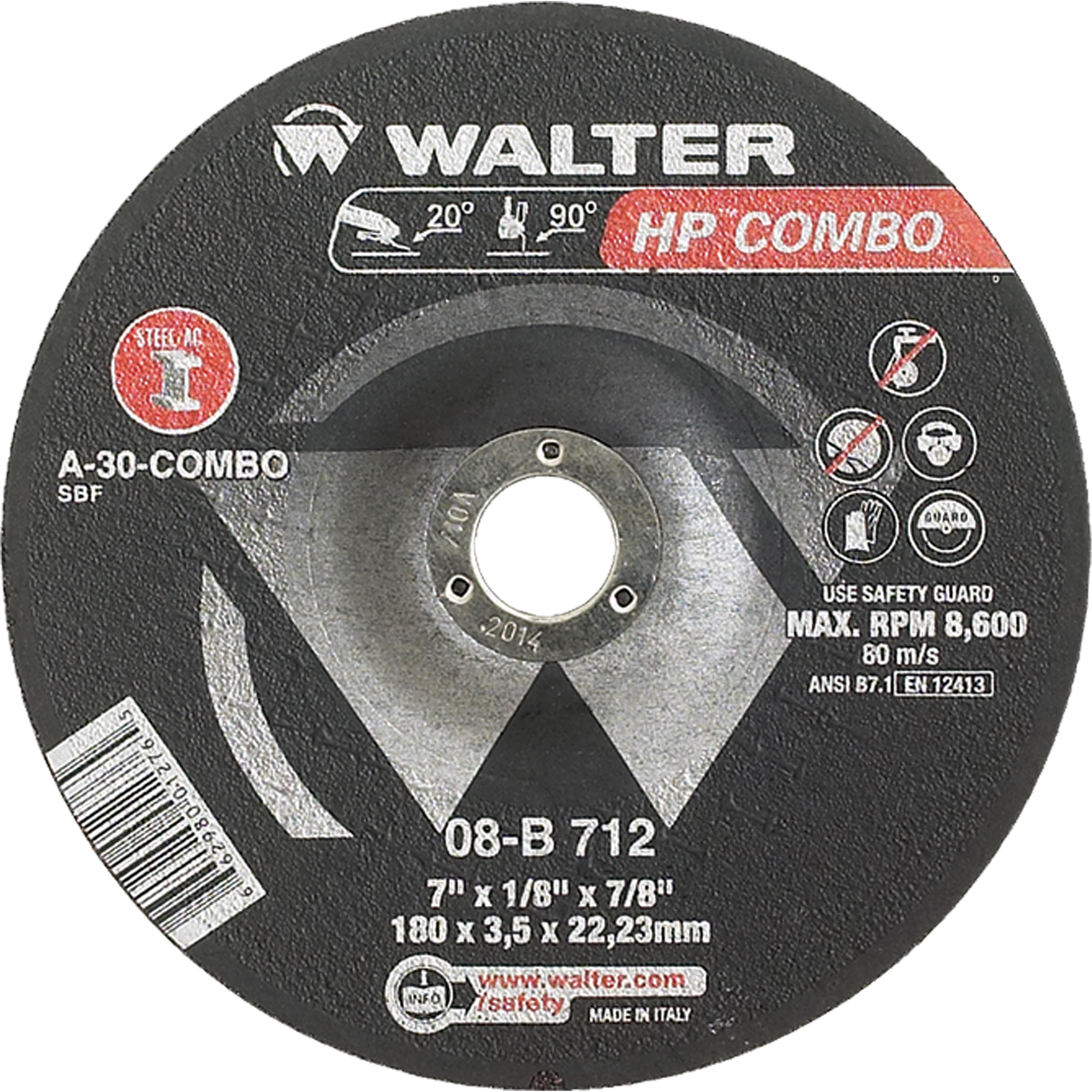 Meule combinée HP ComboMC à moyeu déporté, 7" x 1/8", Arbre de 7/8", Type 27