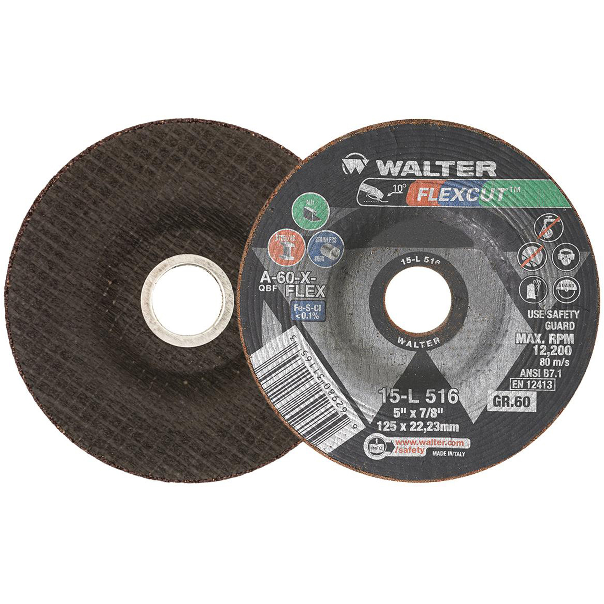 Meule FLEXCUTMC, 5", 60 Grain, Oxyde d'aluminium, 7/8", 12 200 Tr/min, Type 29