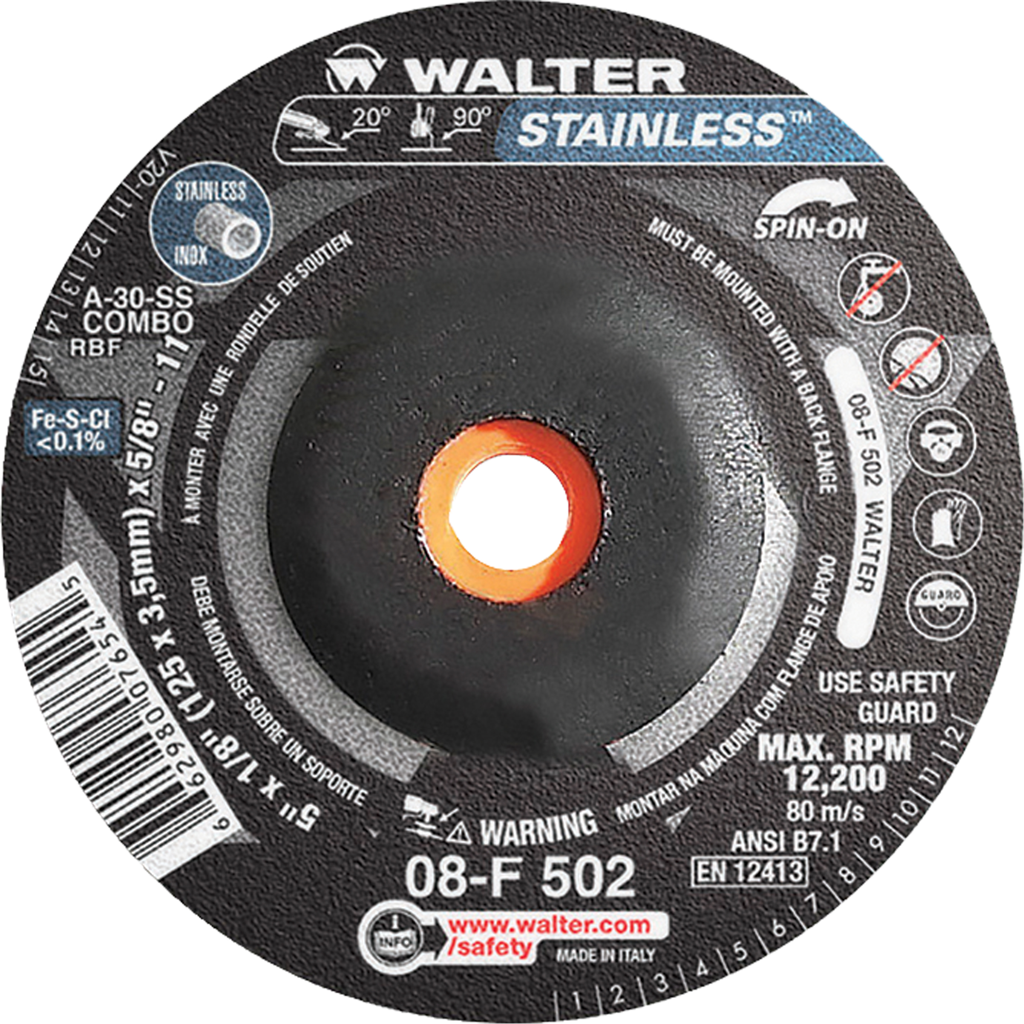 Meules à moyeu déporté - Acier inoxydable type 27, 5" x 1/8", Arbre de 5/8"-11, Type 27S
