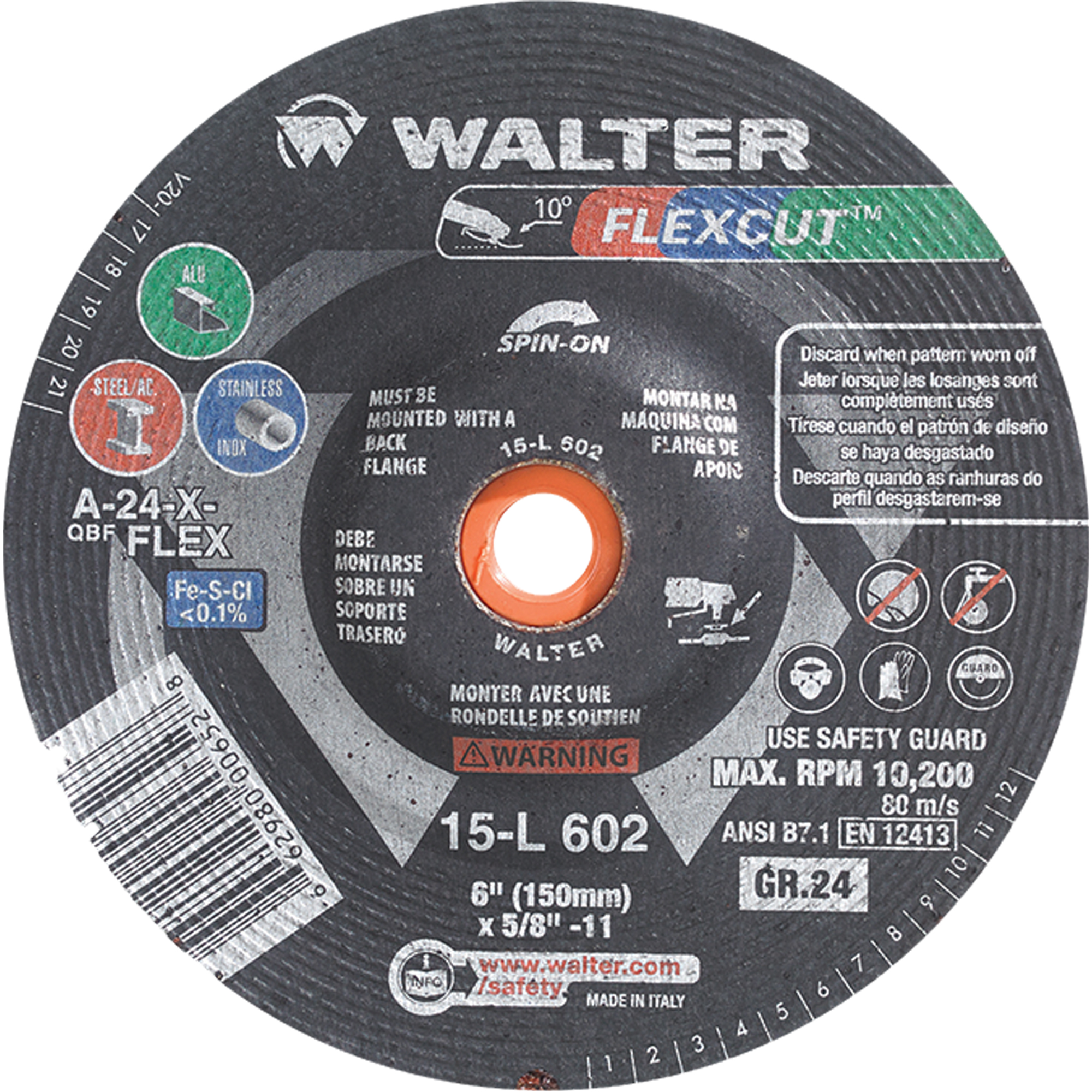 Meules à moyeu déporté FlexcutMC, 4-1/2", 100 Grain, Oxyde d'aluminium, 5/8"-11, 13 300 Tr/min, Type 29