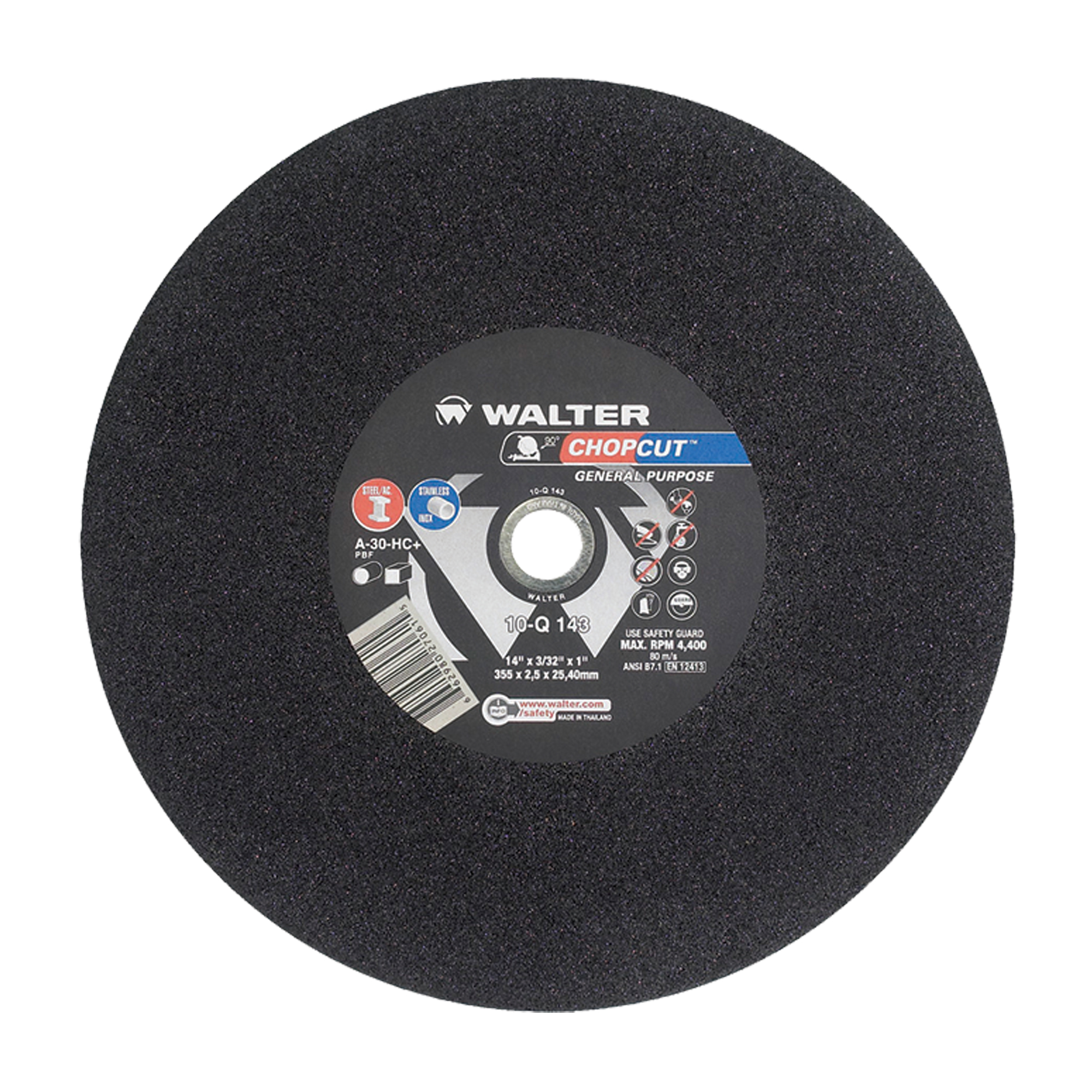 Meules à tronçonner ChopcutMC, 14" x 3/32", Arbre de 1", Type 1, Oxyde d'aluminium, 4400 Tr/min