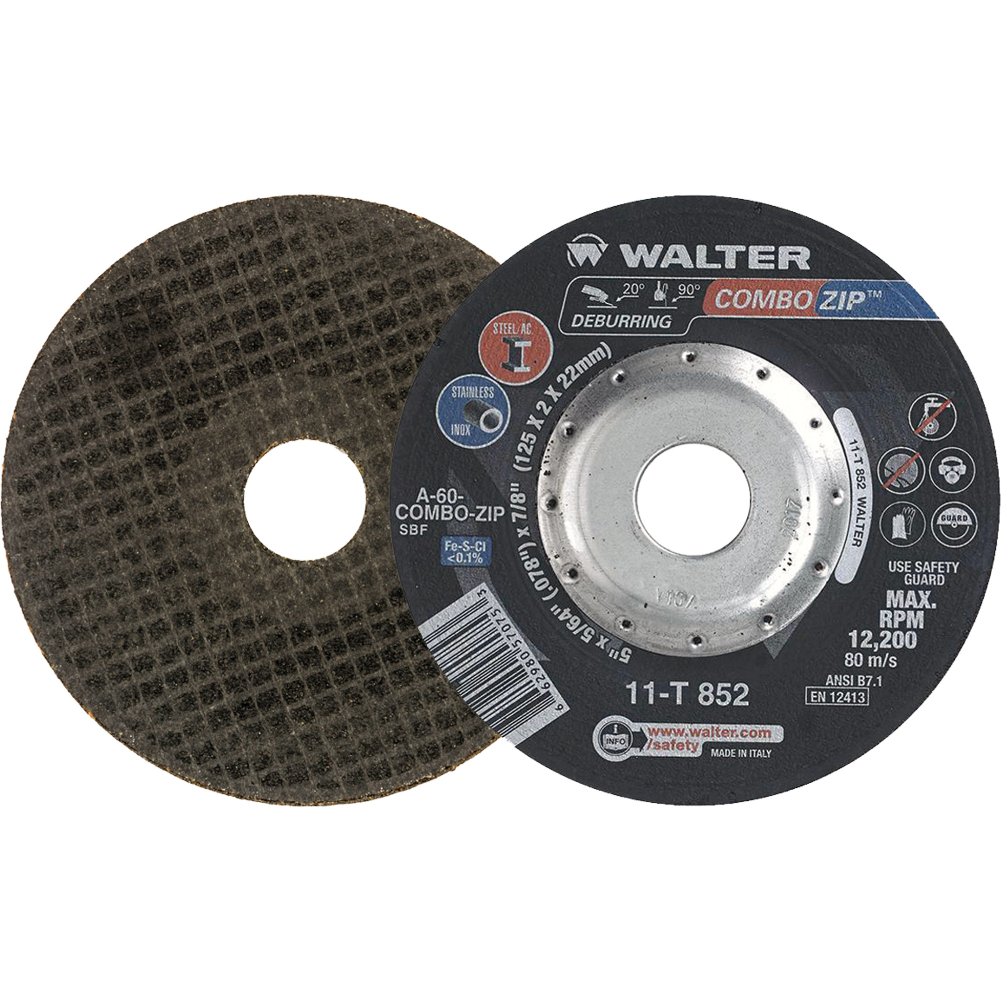 Meules à tronçonner renforcées pour meuleuse à angle droit - Combo ZipMC, 5" x 5/64", Arbre de 7/8", Type 27