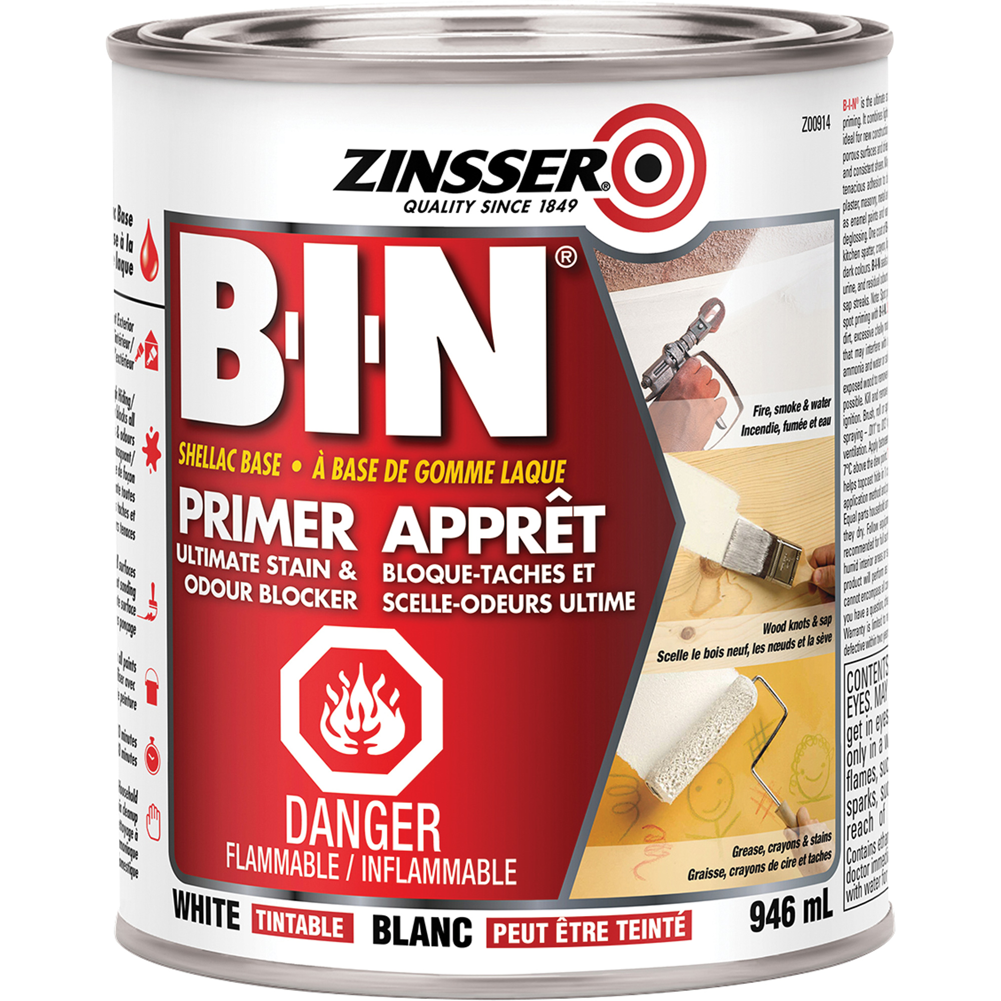 Apprêt-scellant à base de gomme-laque B-I-NMD, 914 ml, Canette, Blanc teintable