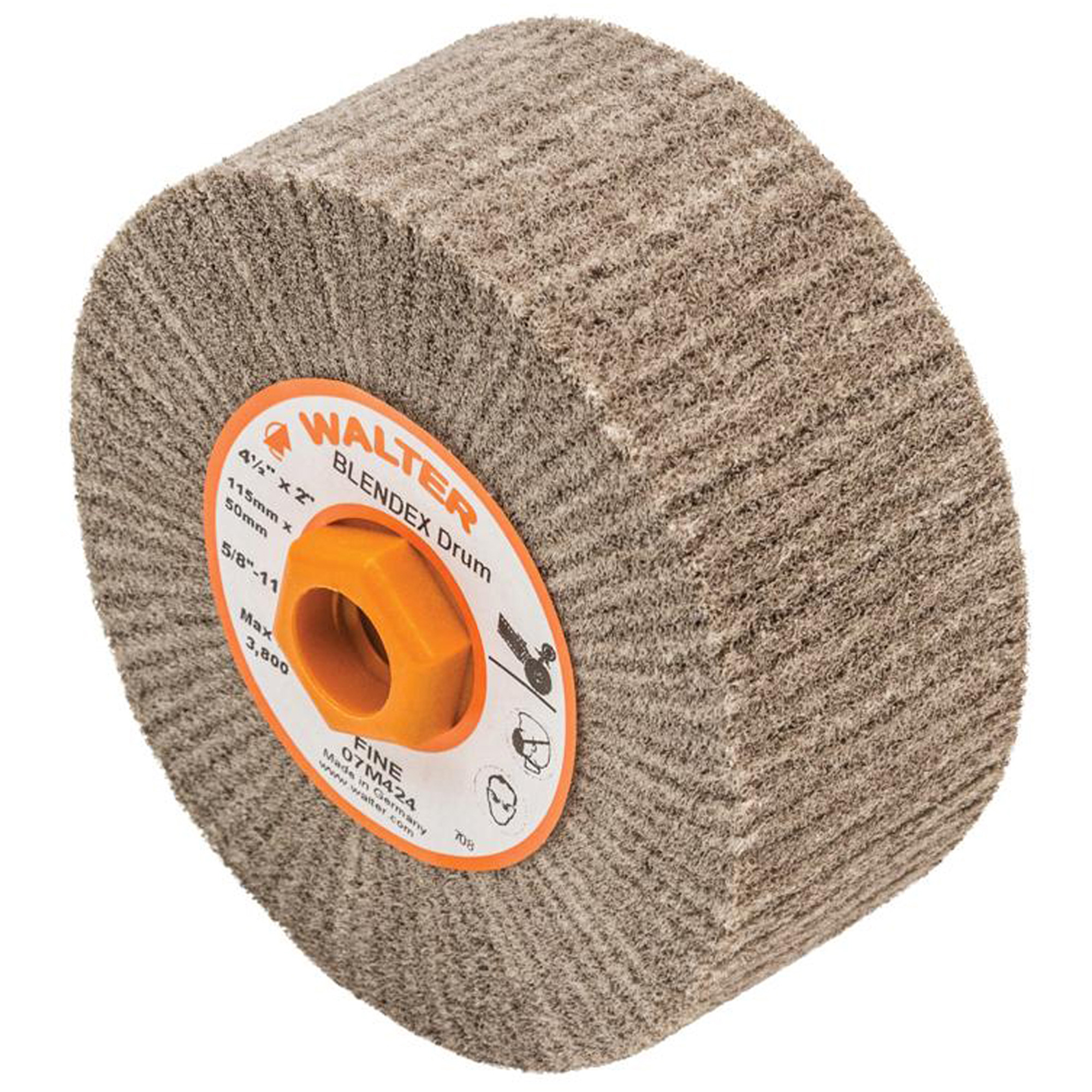 Tambour de conditionnement de surface BlendexMC, 4-1/2" dia. x 2" la, 5/8"-11 Arbre, Grain Fin