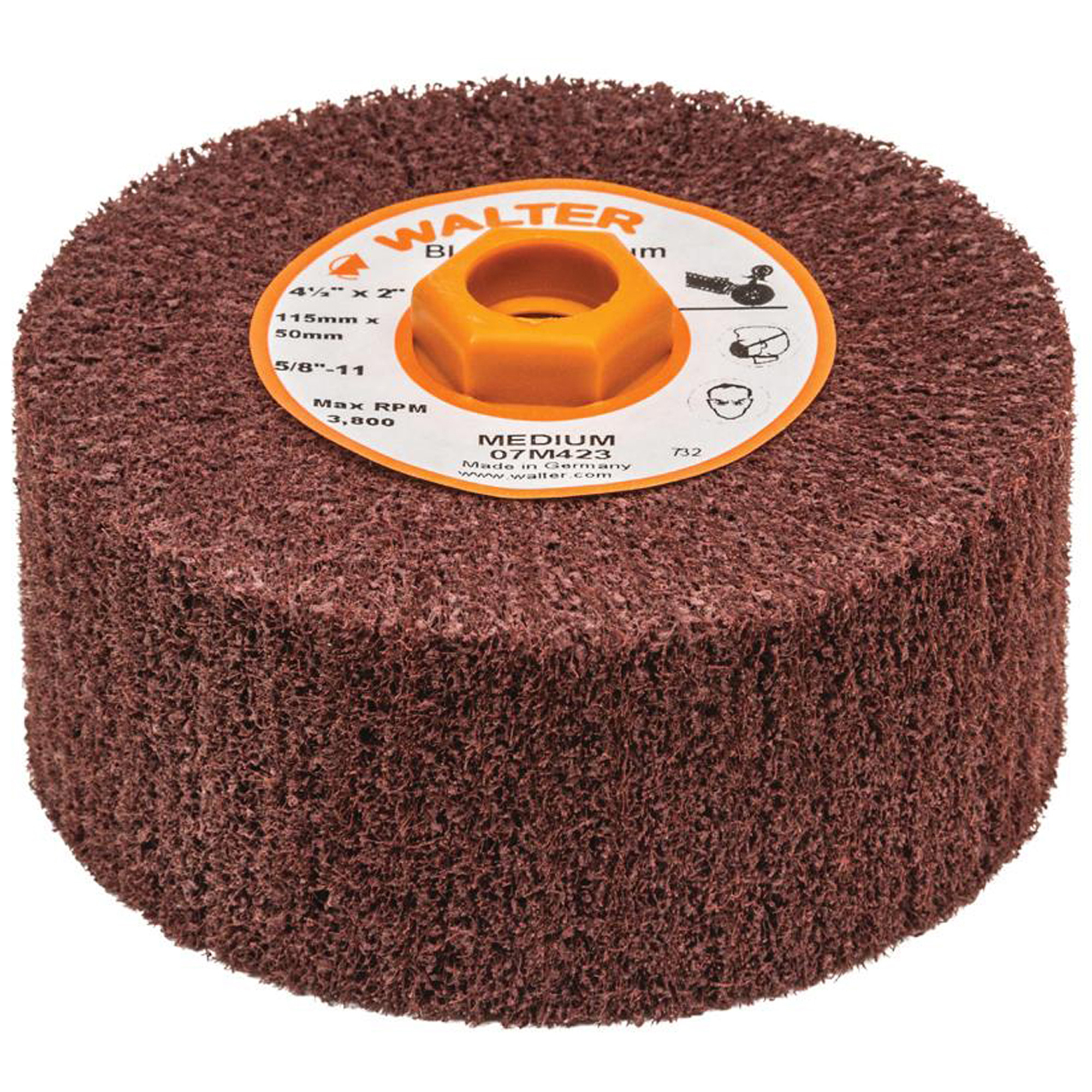 Tambour de conditionnement de surface BlendexMC, 4-1/2" dia. x 2" la, 5/8"-11 Arbre, Grain Moyen