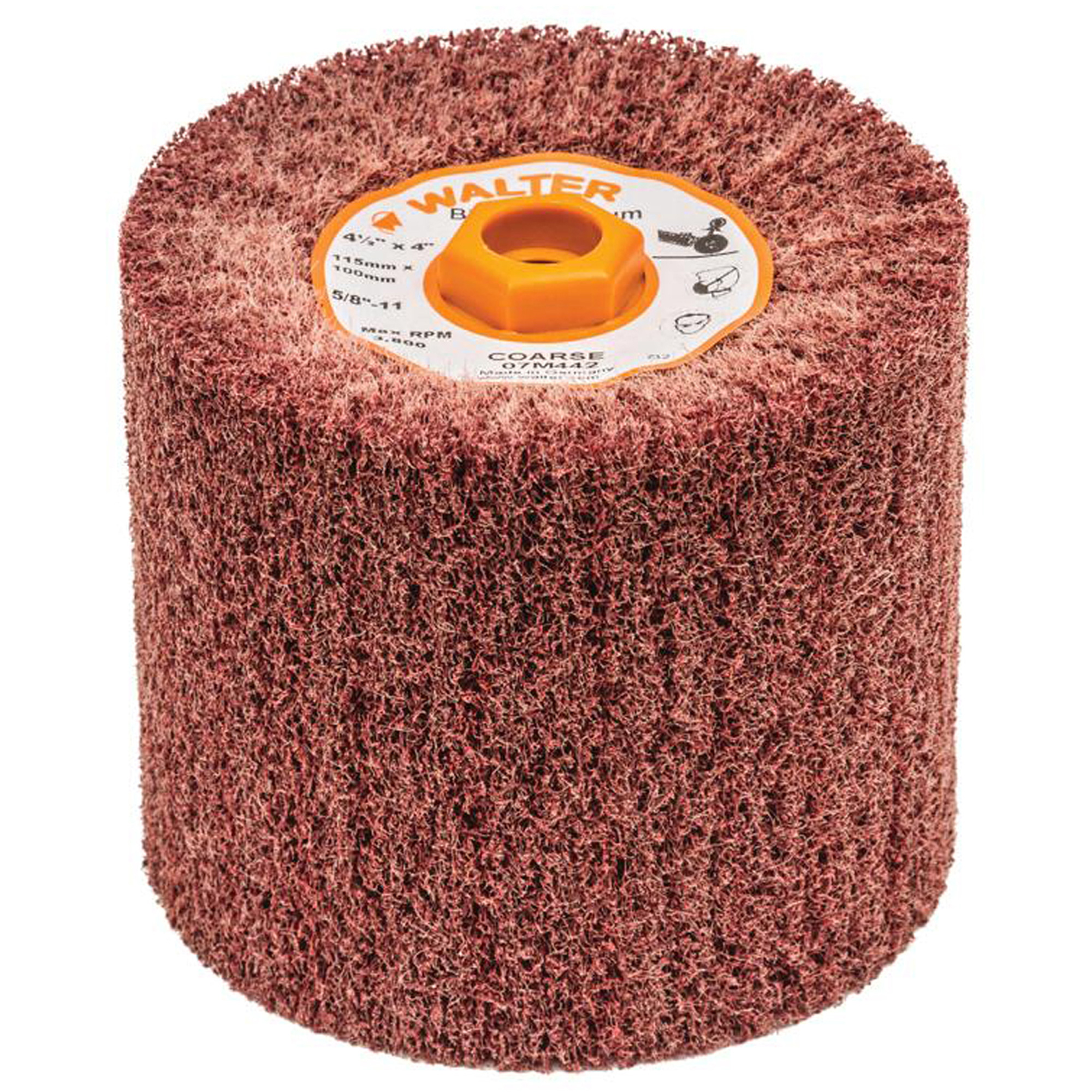 Tambour de conditionnement de surface BlendexMC, 4-1/2" dia. x 4" la, 5/8"-11 Arbre, Grain Corsé