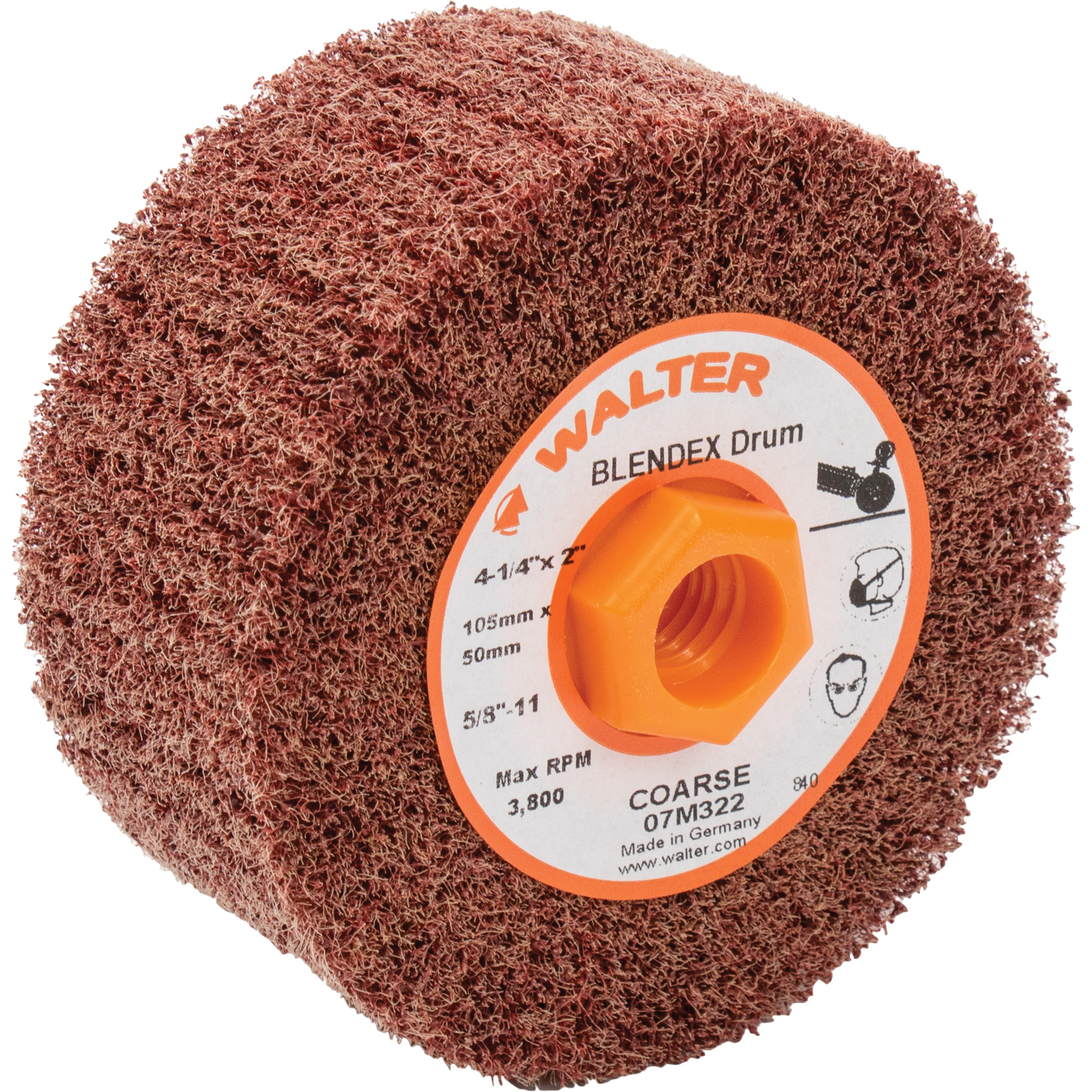 Tambour de conditionnement de surface BlendexMC, 4-1/4" dia. x 2" la, 5/8"-11 Arbre, Grain Corsé