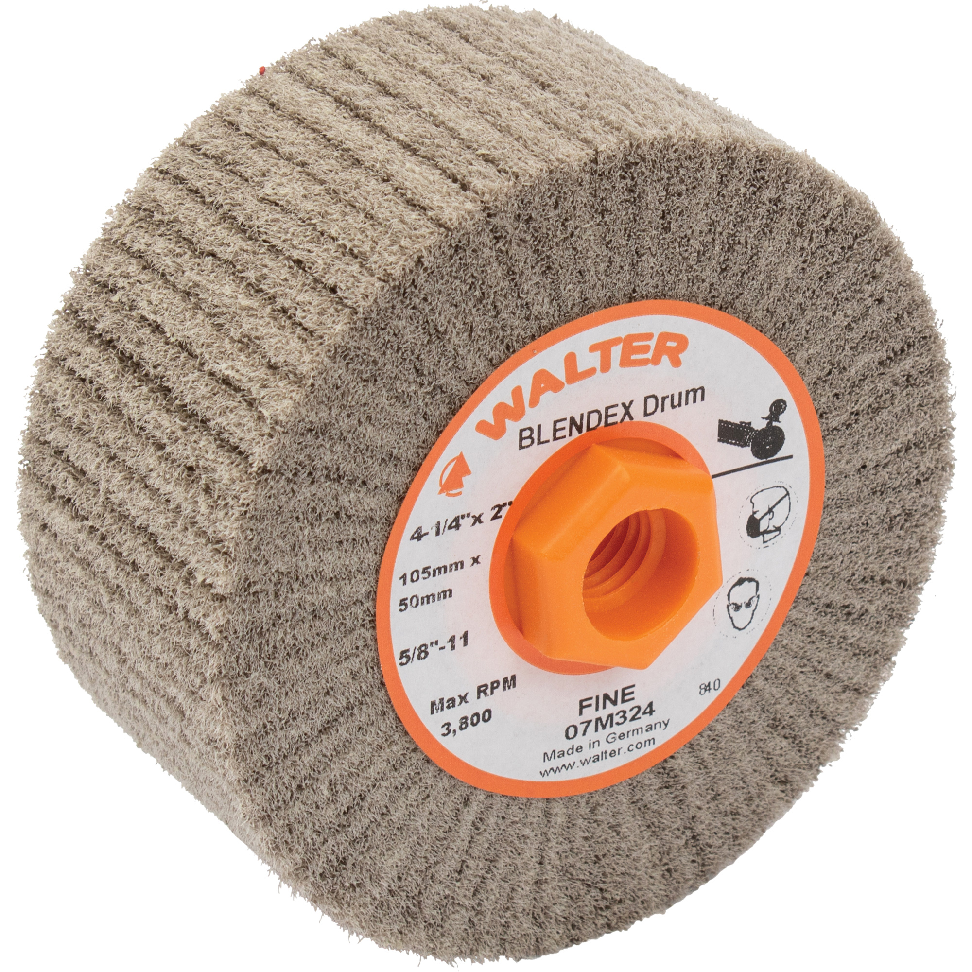 Tambour de conditionnement de surface BlendexMC, 4-1/4" dia. x 2" la, 5/8"-11 Arbre, Grain Fin
