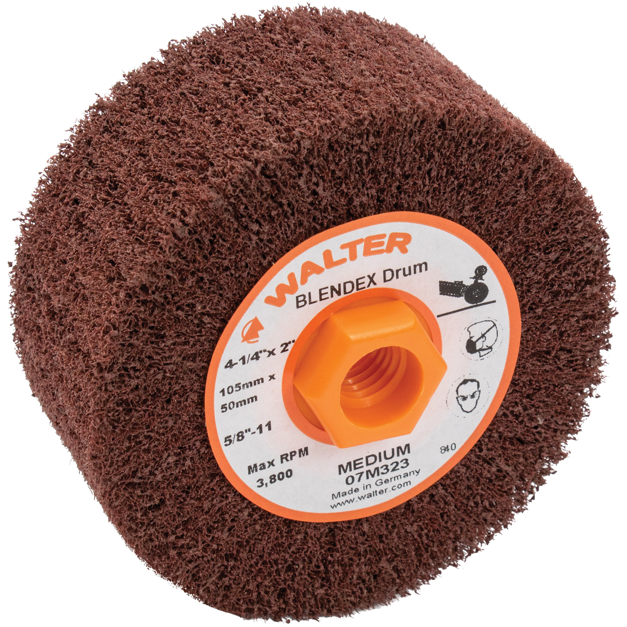 Tambour de conditionnement de surface BlendexMC, 4-1/4" dia. x 2" la, 5/8"-11 Arbre, Grain Moyen