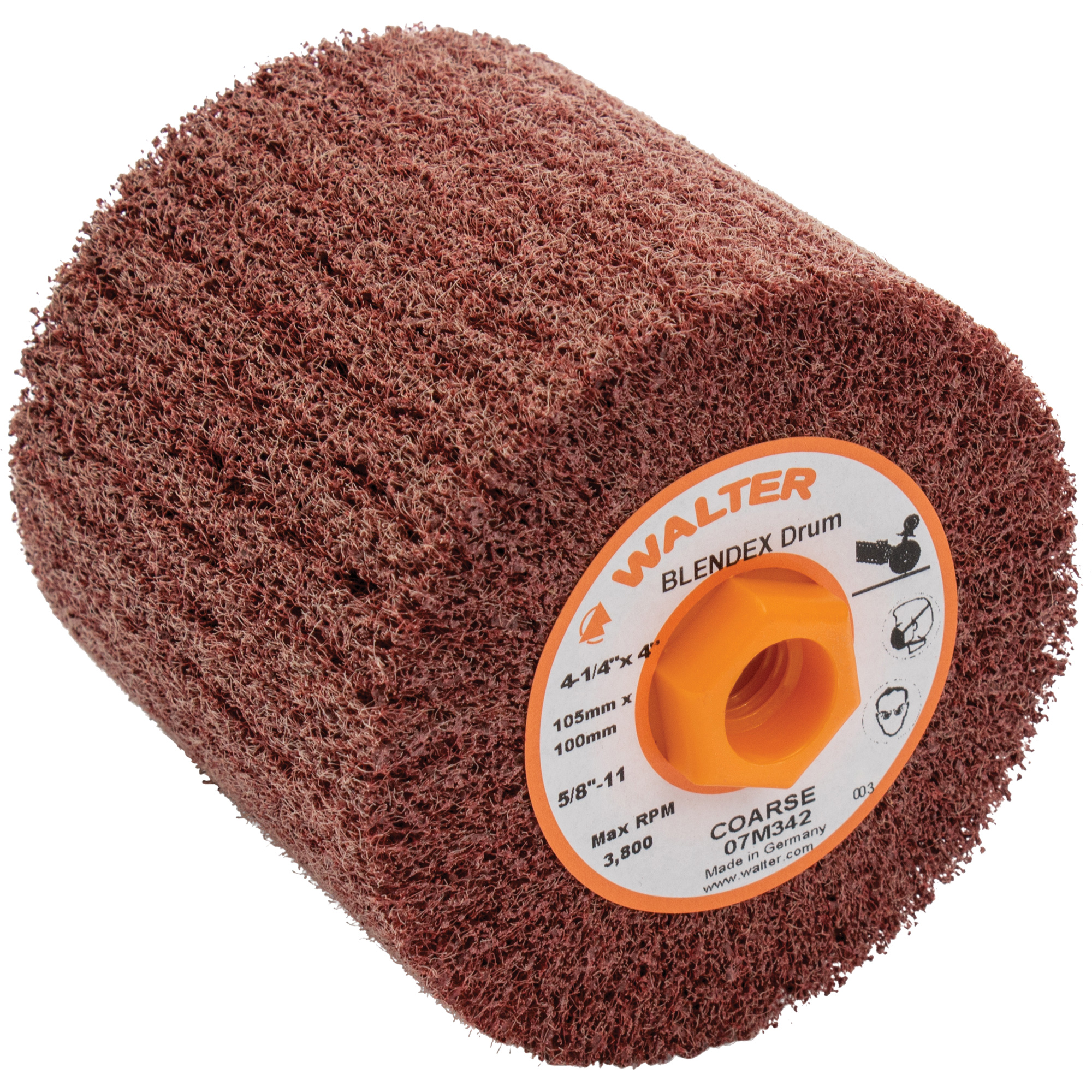 Tambour de conditionnement de surface BlendexMC, 4-1/4" dia. x 4" la, 5/8"-11 Arbre, Grain Corsé