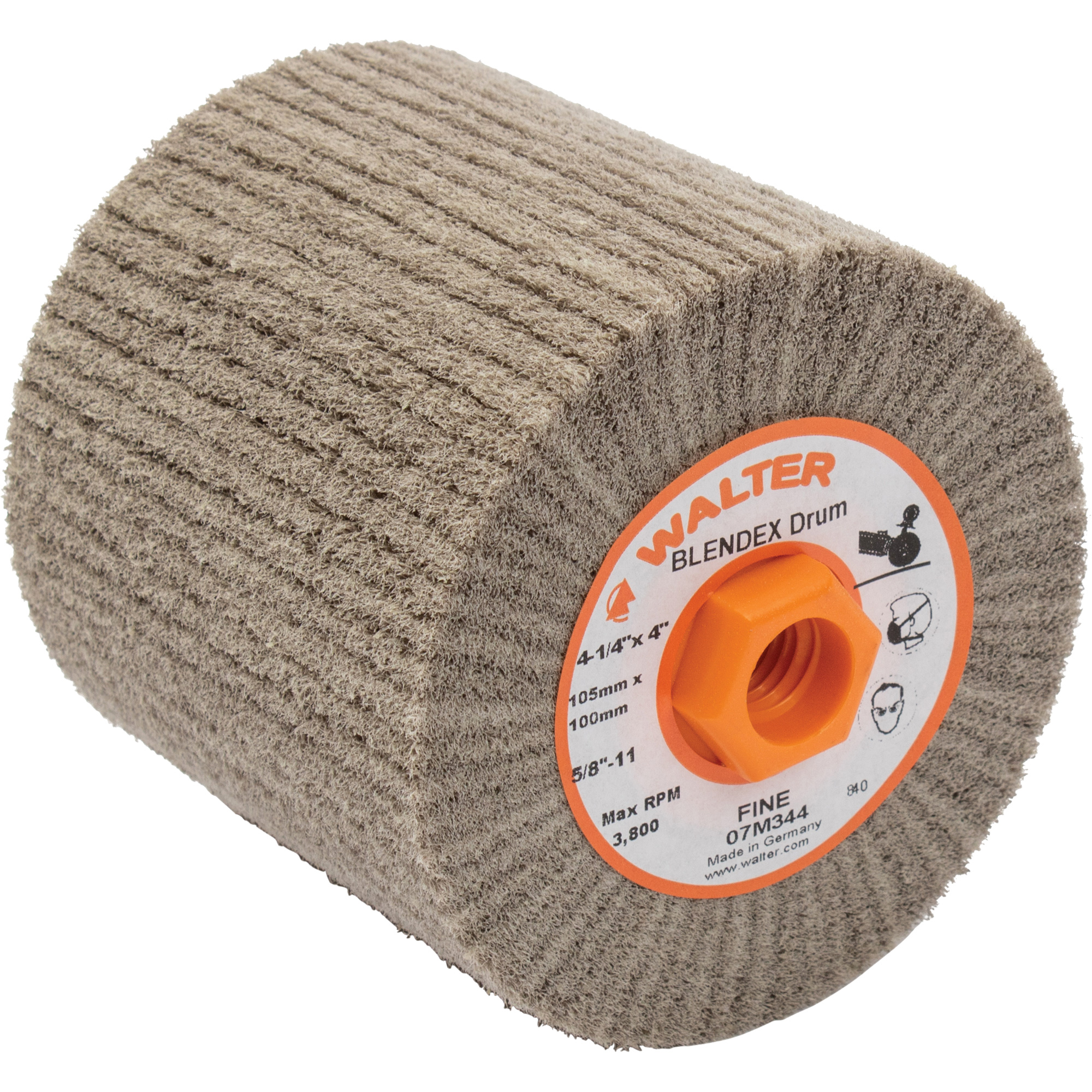 Tambour de conditionnement de surface BlendexMC, 4-1/4" dia. x 4" la, 5/8"-11 Arbre, Grain Fin
